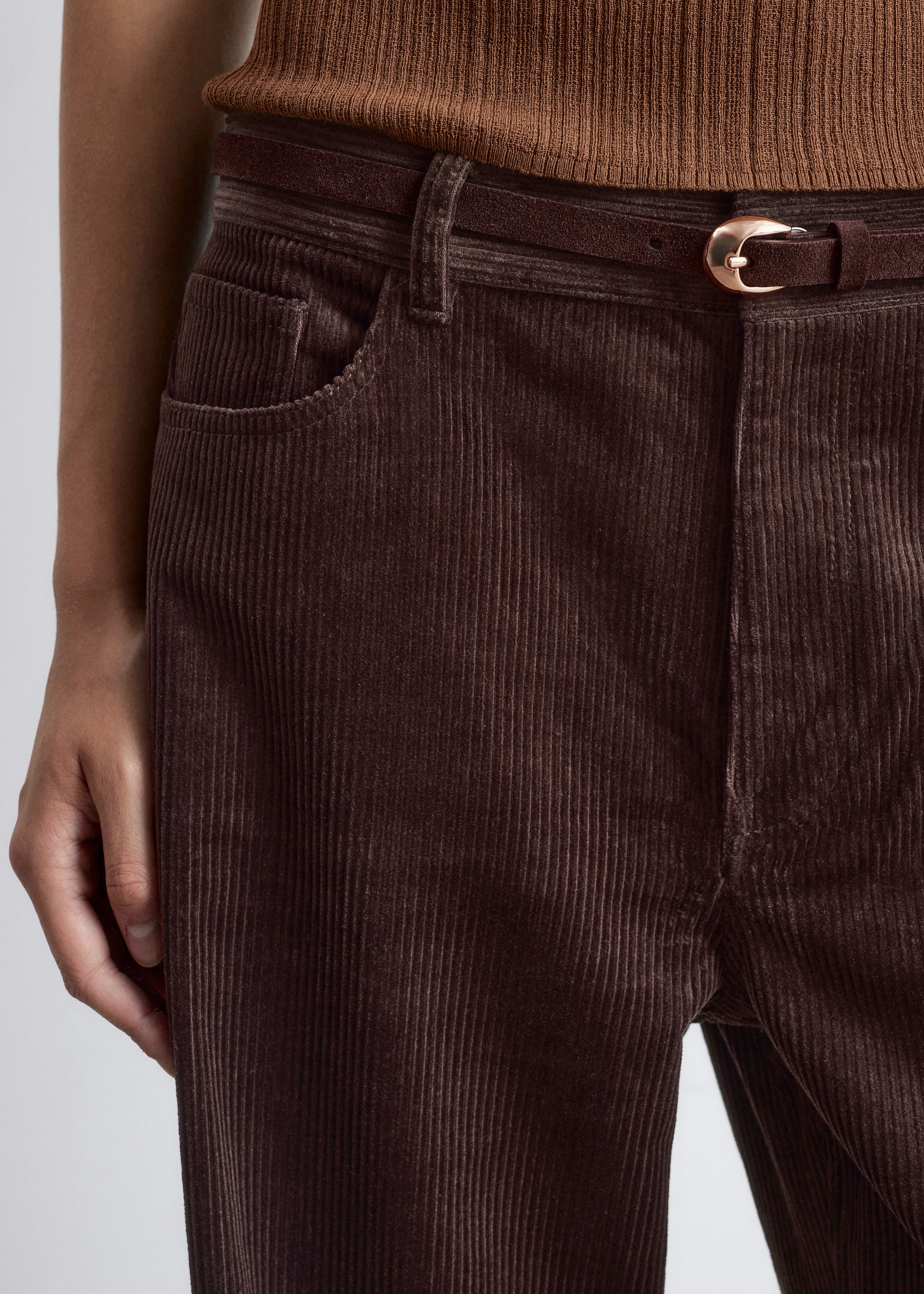 Cordhose mit weitem Bein - Dunkelbraun/Mittelbraun/Graubraun/Dunkelrot/Creme