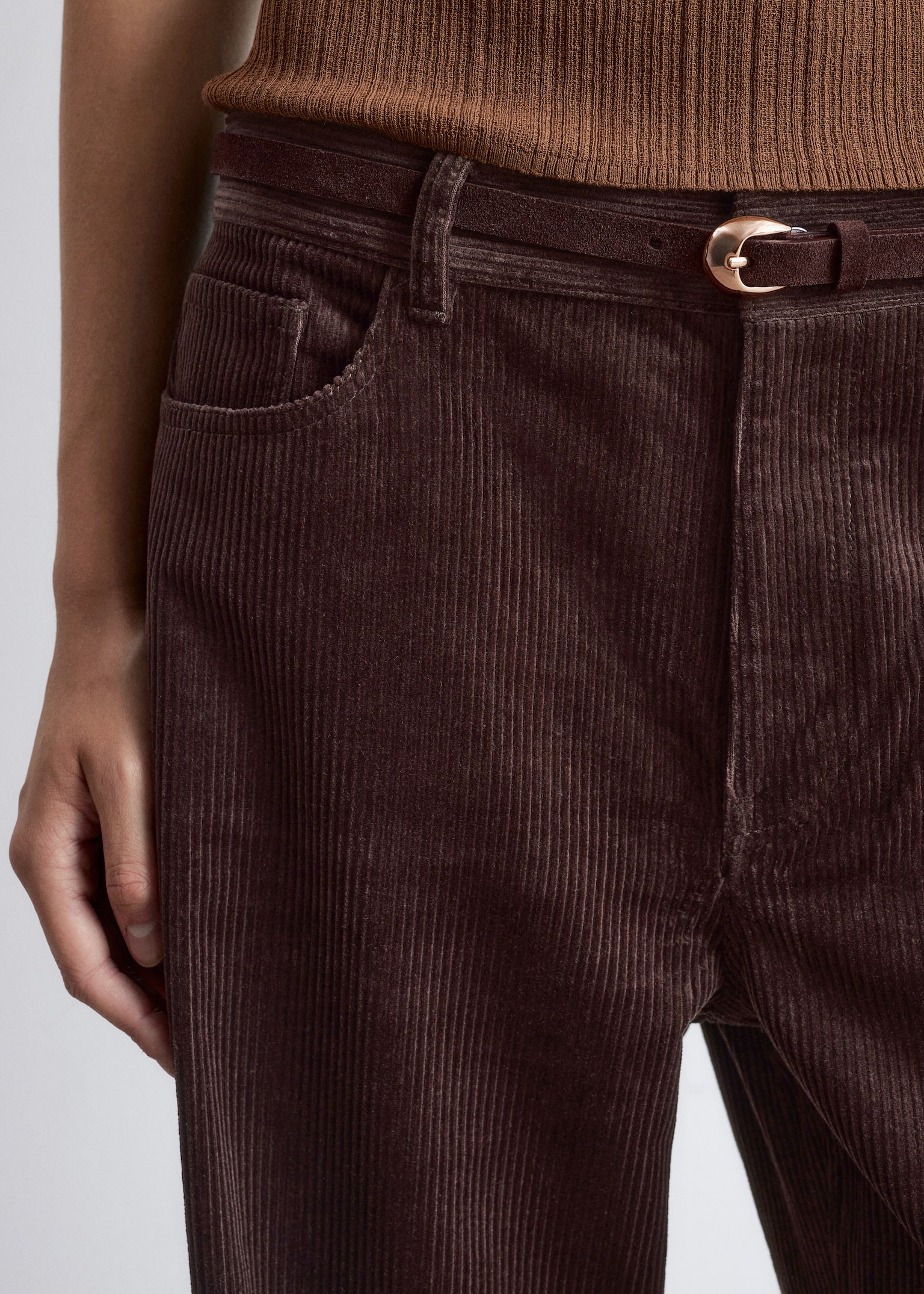 Cordhose mit weitem Bein - Dunkelbraun/Graubraun/Dunkelrot/Creme/Mittelbraun