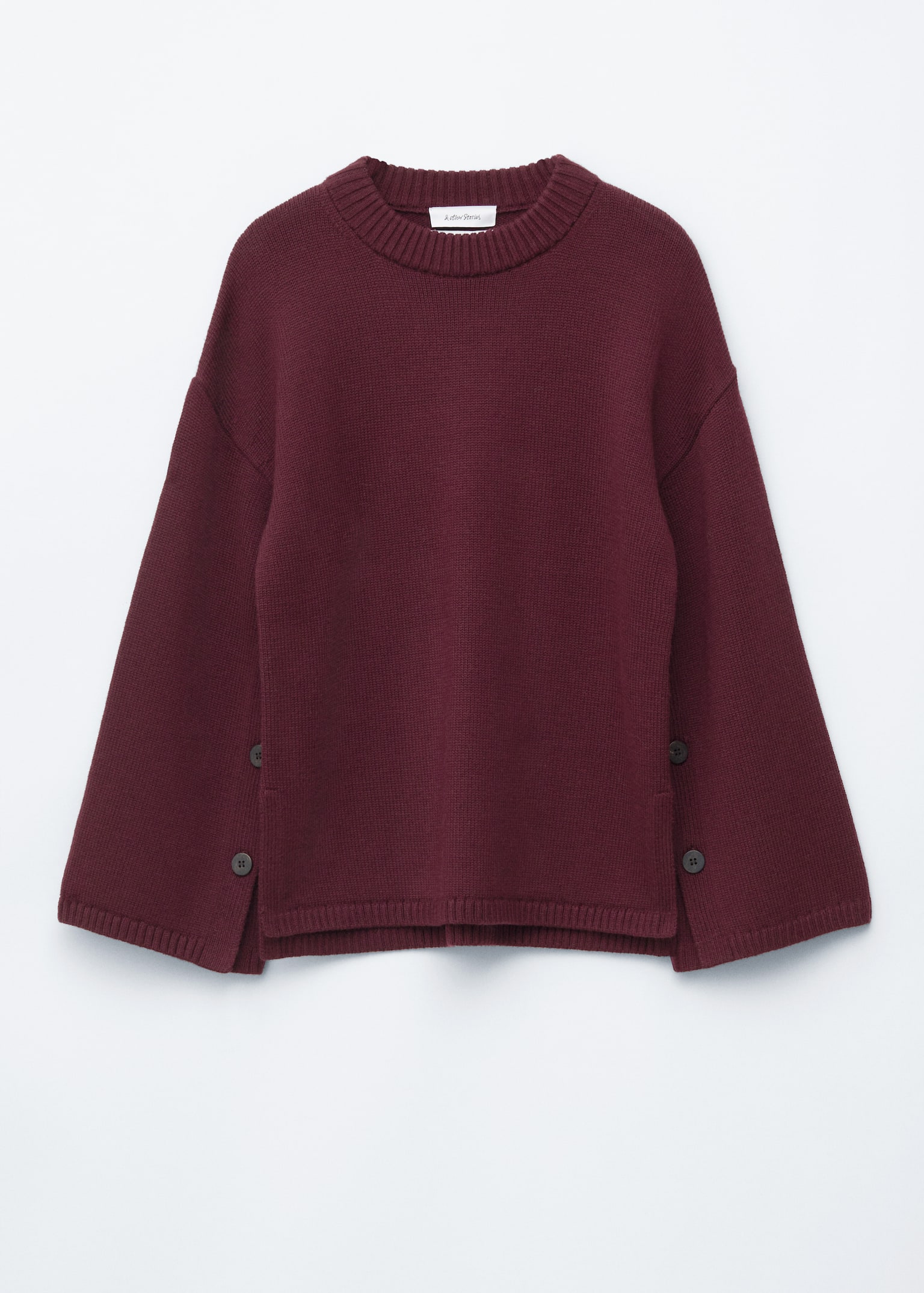 Pull en laine mérinos à boutons - Bordeaux - 2