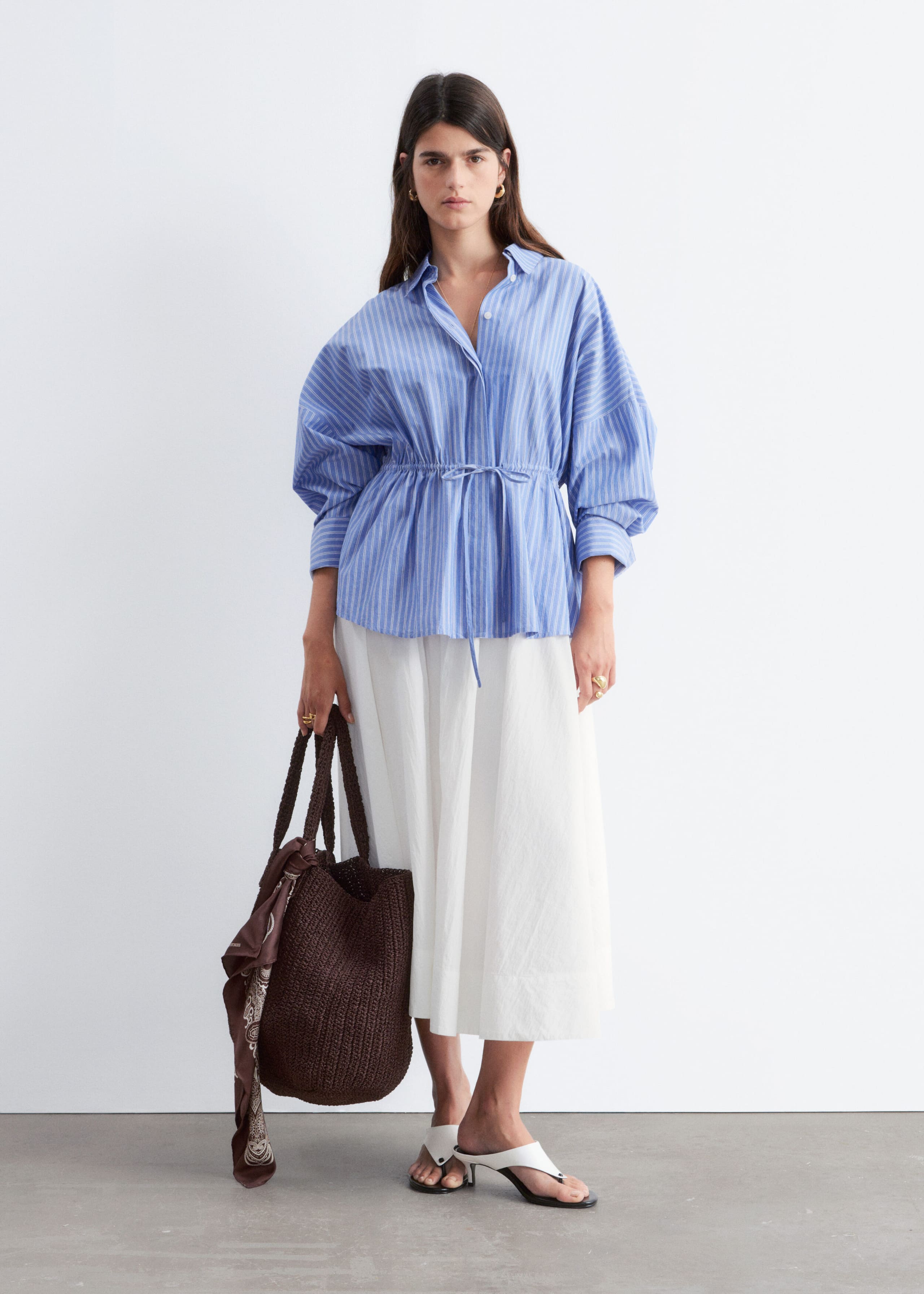Cotton Poplin Drawstring Shirt - Pink - Lookbook
