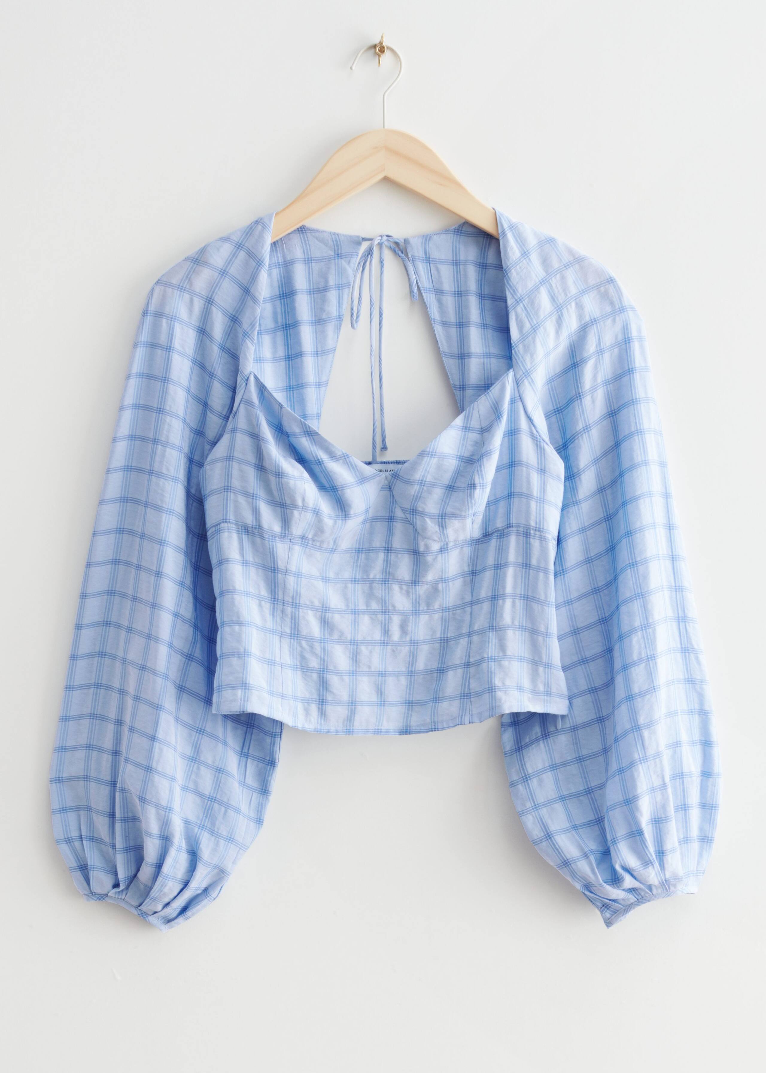 Puff Sleeve Blouse - Blue Checks - Natura morta