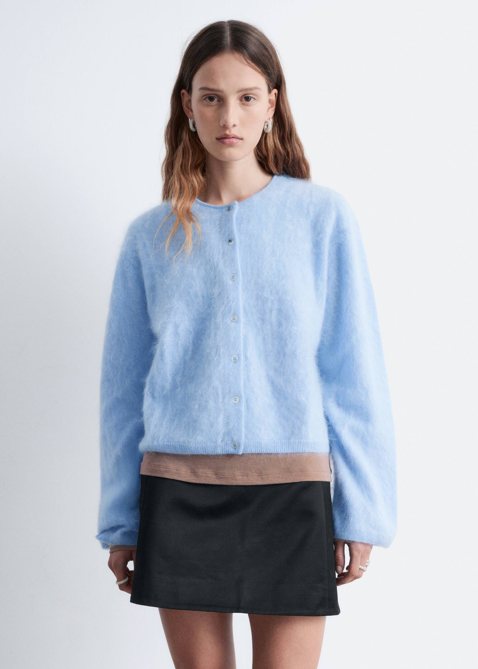 Cardigan tricoté en cachemire - Bleu clair/Noir/Brun cuivré - 1