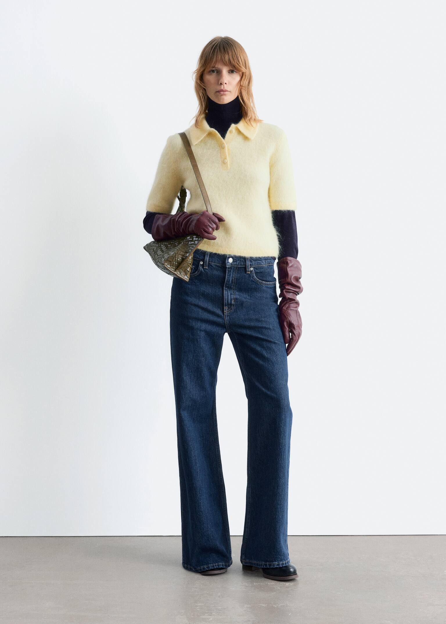 Brushed Knit Polo T-Shirt - Galben Deschis/Gri închis/Maro închis - 5