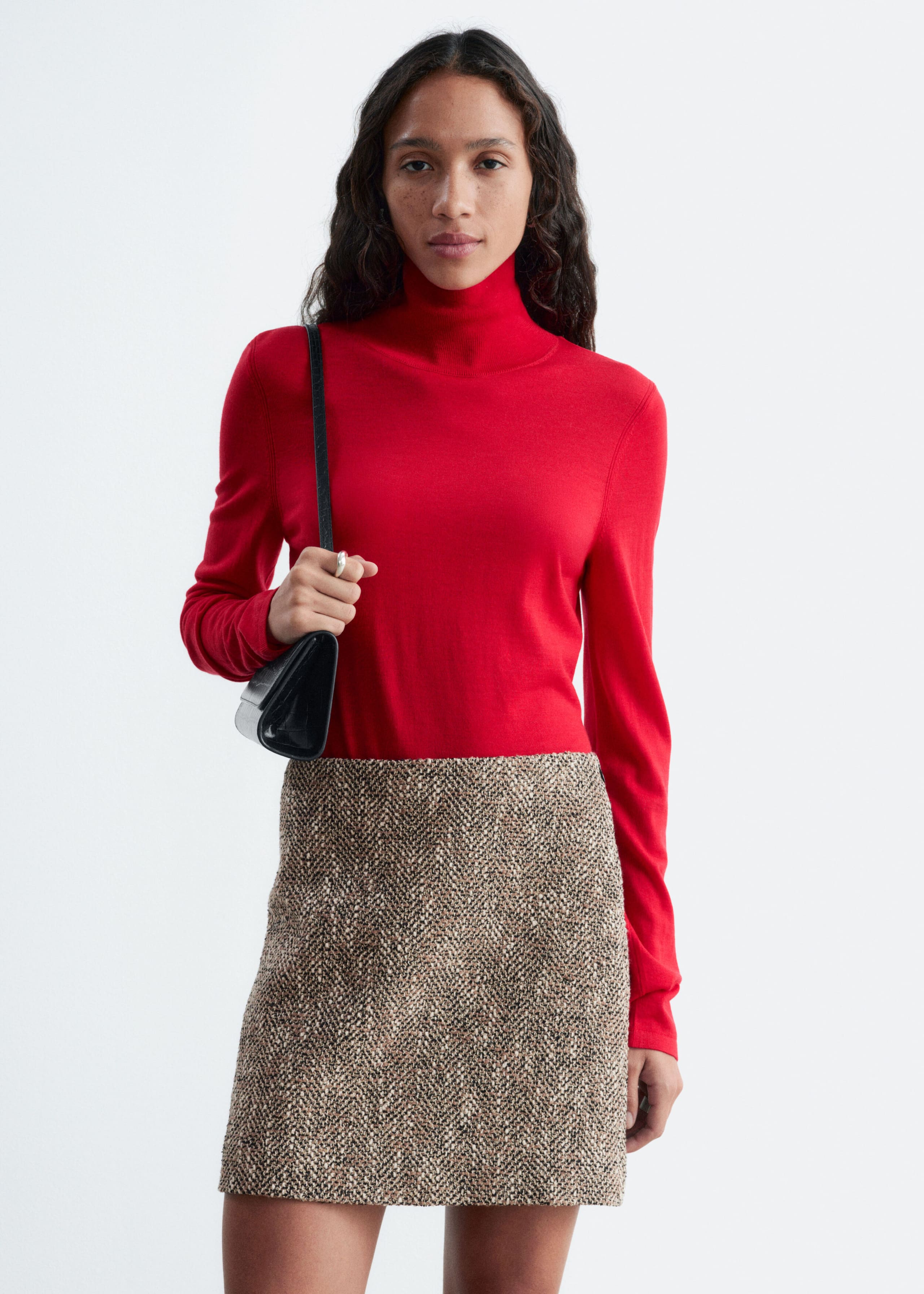 Merino Wool Polo Neck Top - Dark Brown - Lookbook