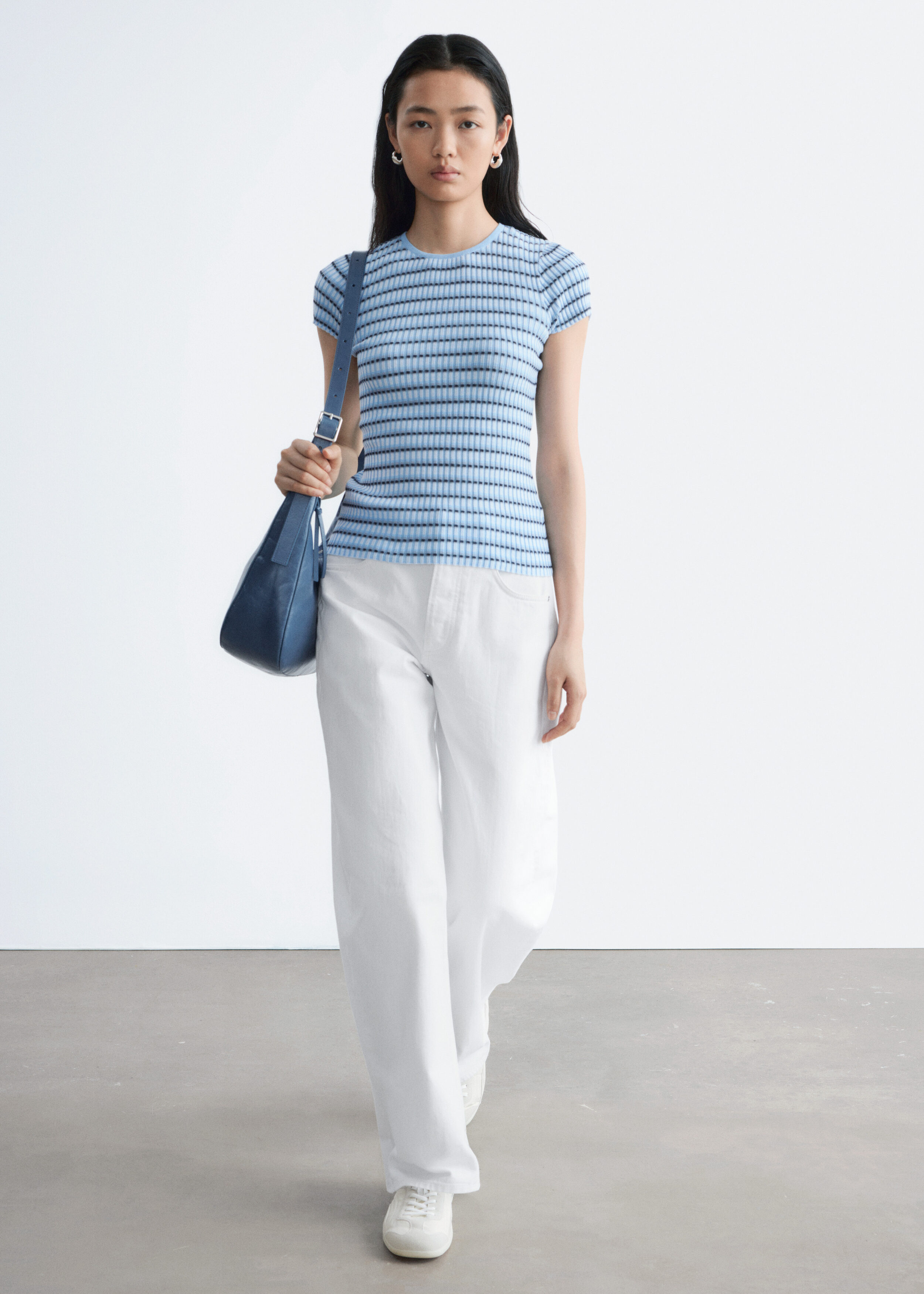 Striped Rib-Knit T-shirt - Light Blue/Black Stripes - T-shirts