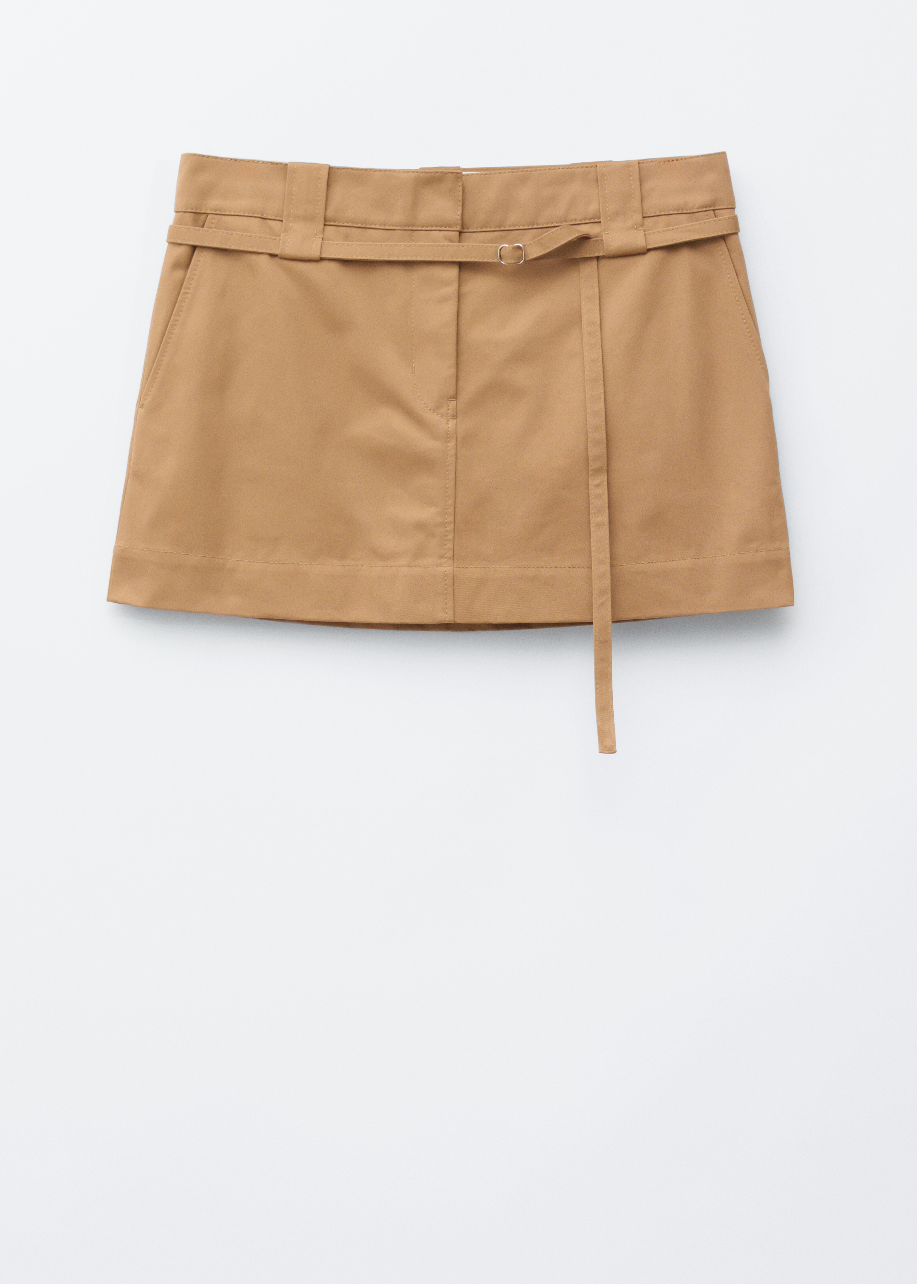 Cotton Twill Belted Mini Skirt - Beige