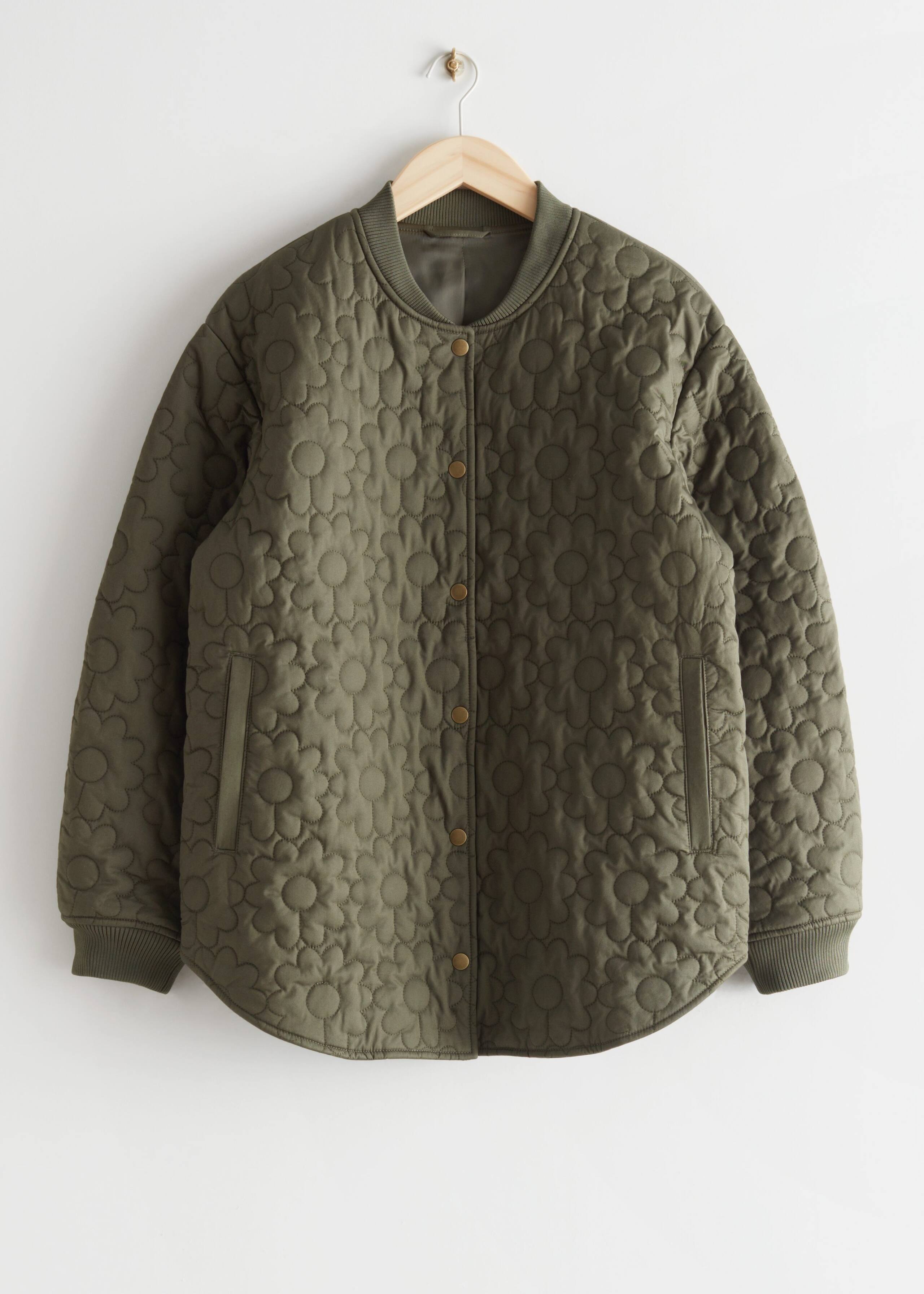 Oversized Floral Quilted Jacket - Khaki - Still Life