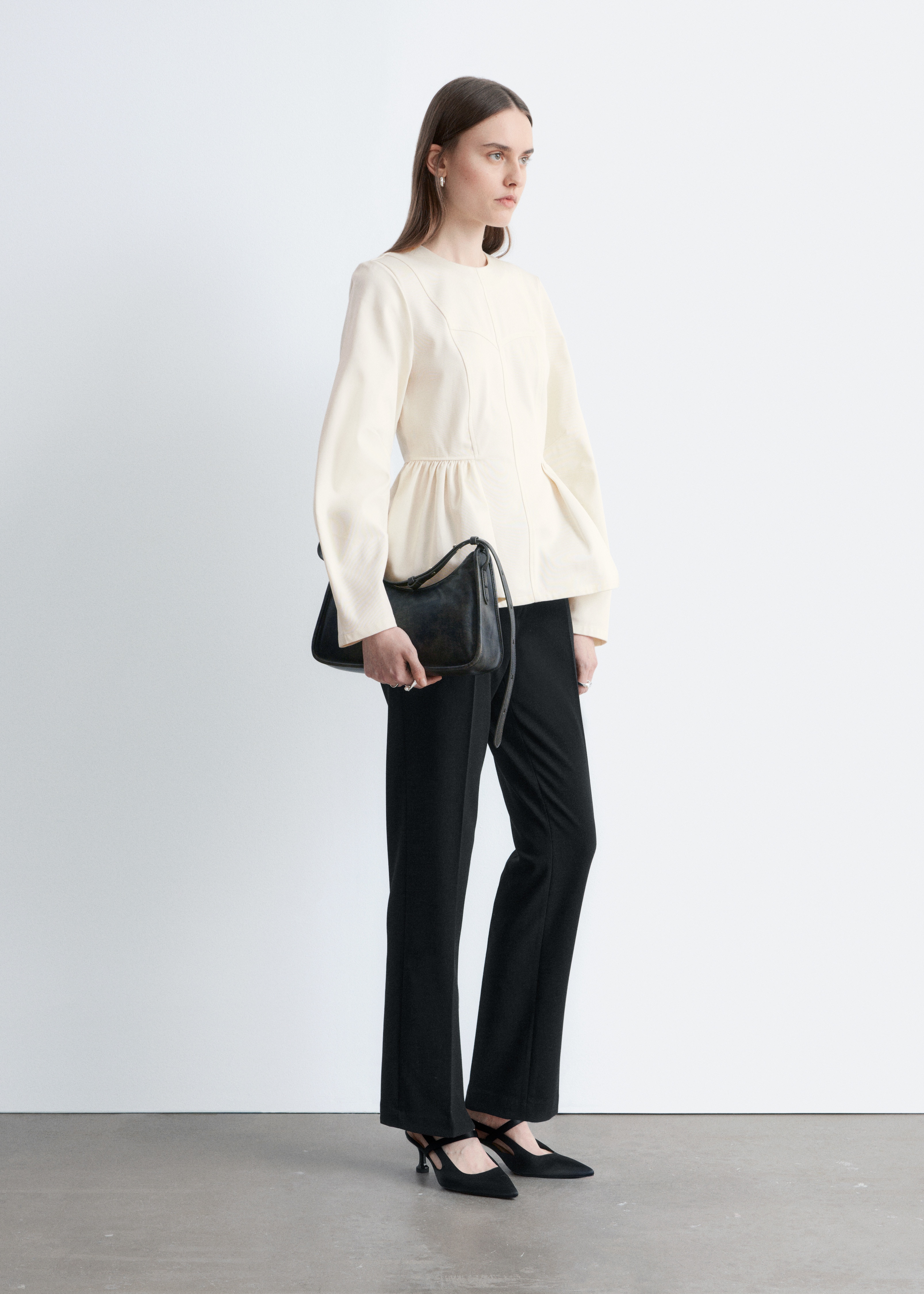 Habitbukser med pressefolder - Sort/Meleret greige