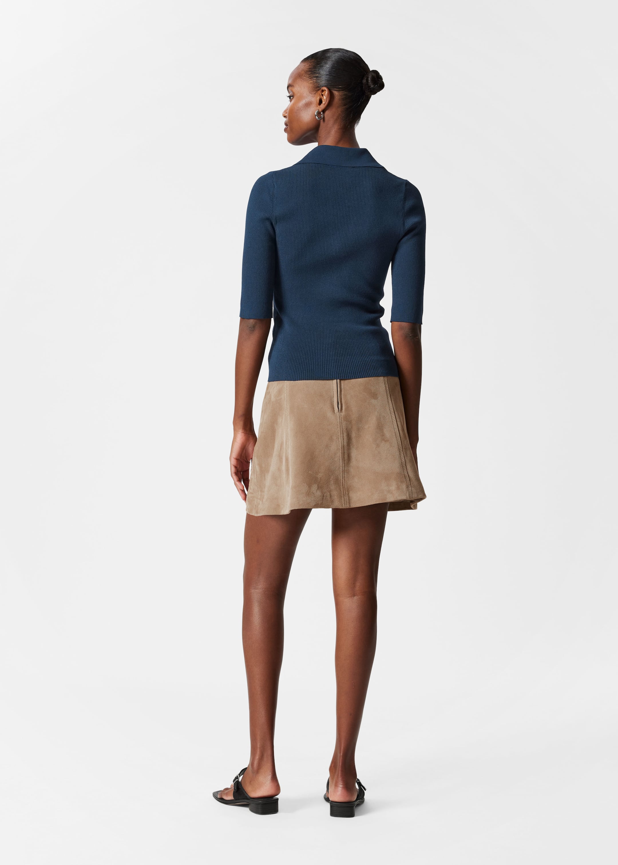 View larger image: Collared Short-Sleeve Top - Dark Blue - Ladies | H&M GB 4