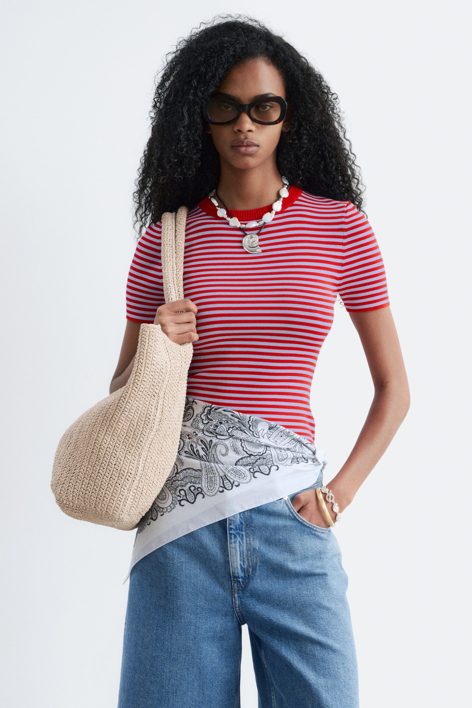 T-shirt a coste - Rosso/Lilla/Righe/Nero/Bianco/Righe/Blu/Bianco/Motivo a righe - 1