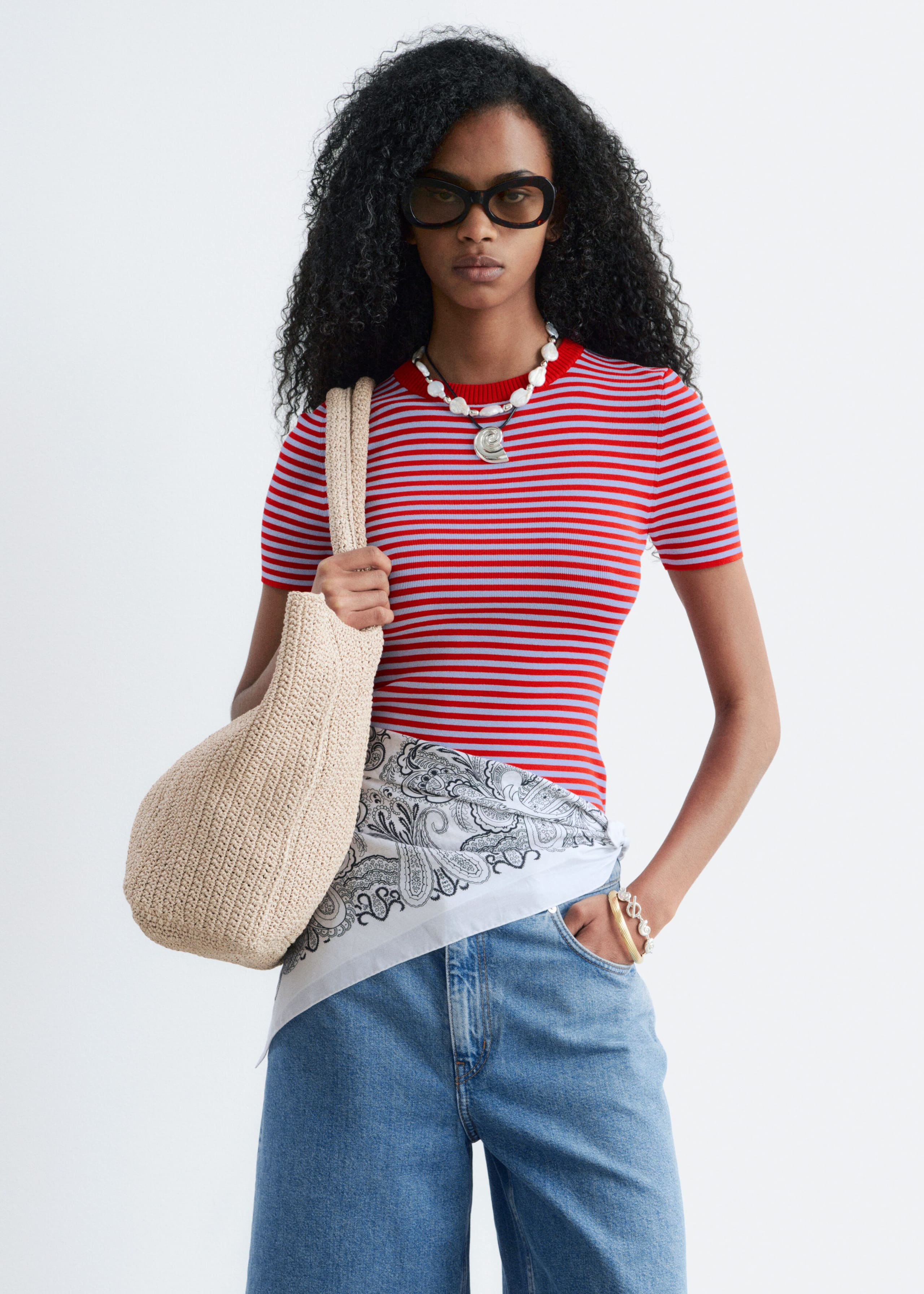 T-shirt côtelé - Rouge/Lilas/Rayé - Lookbook