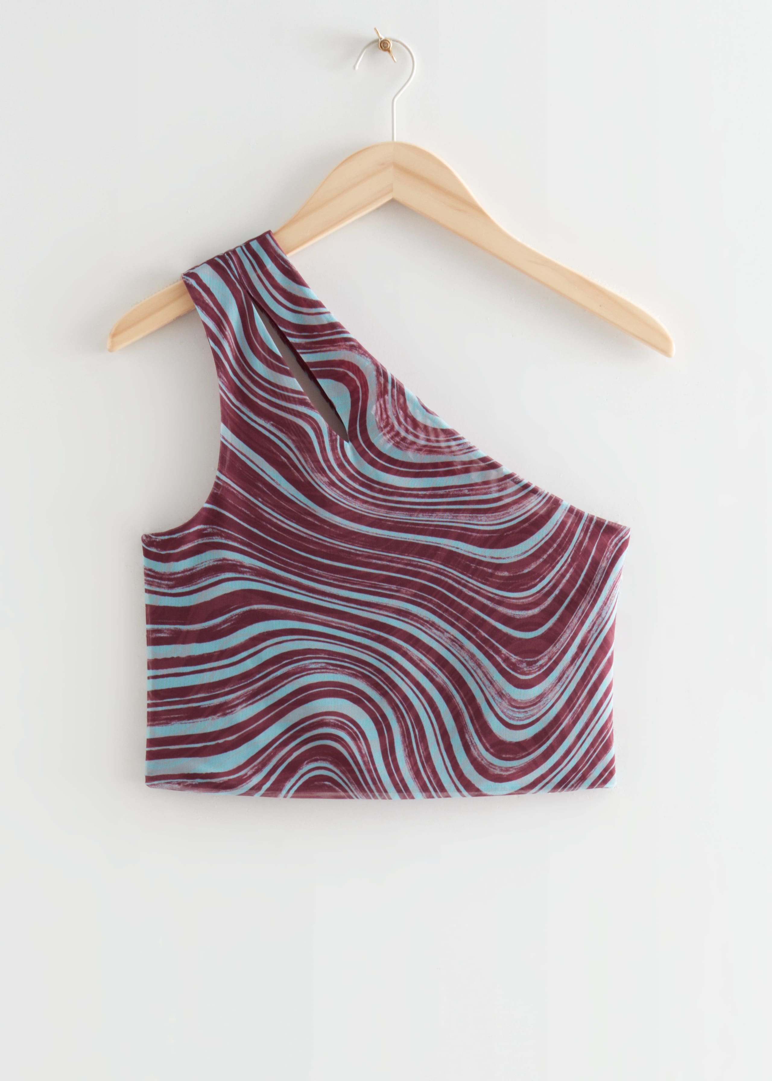 Printed One-Shoulder Crop Top - Turquoise/Brown - Still Life