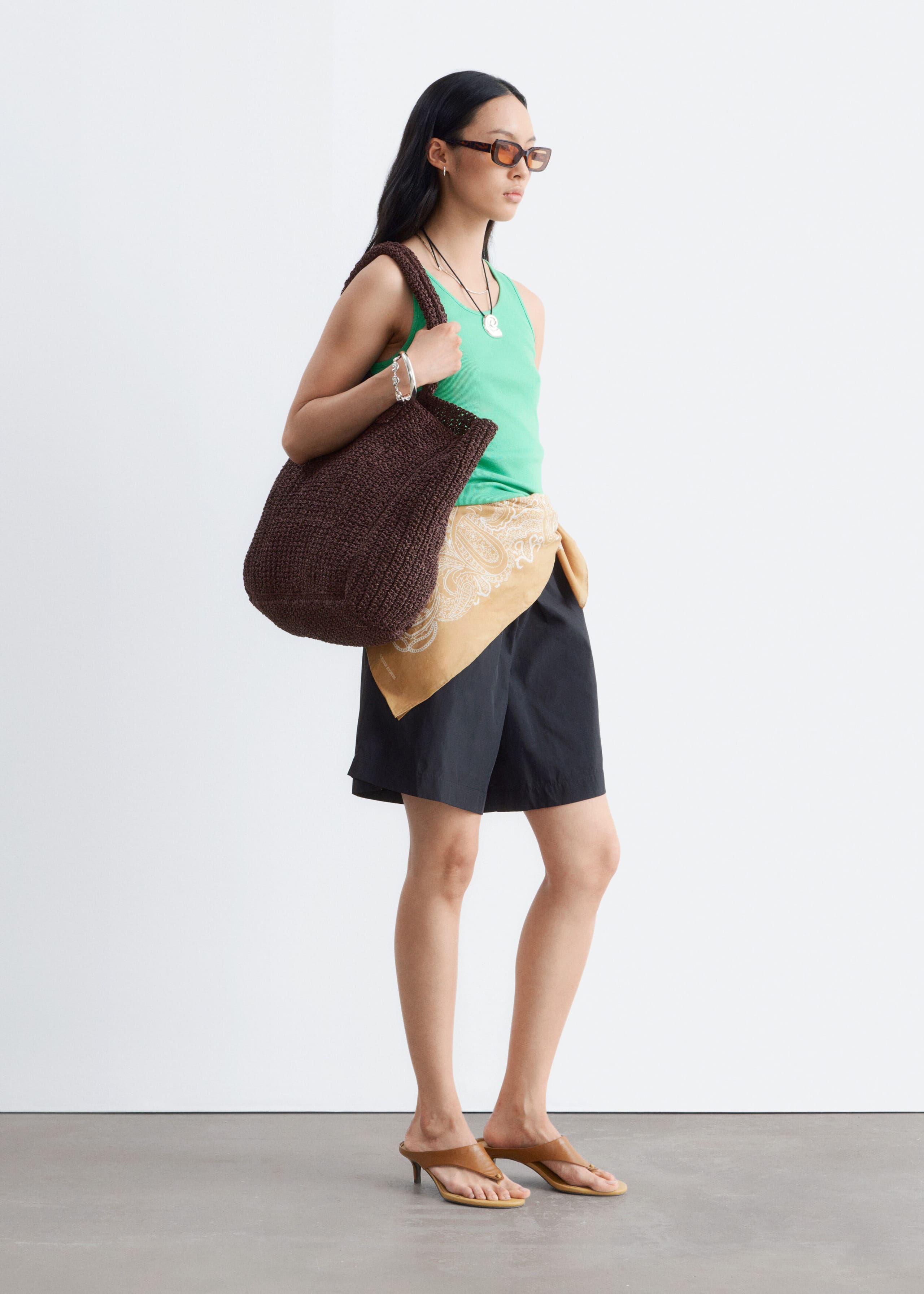 Ribbed Cotton Tank Top - Green - Lookbook
