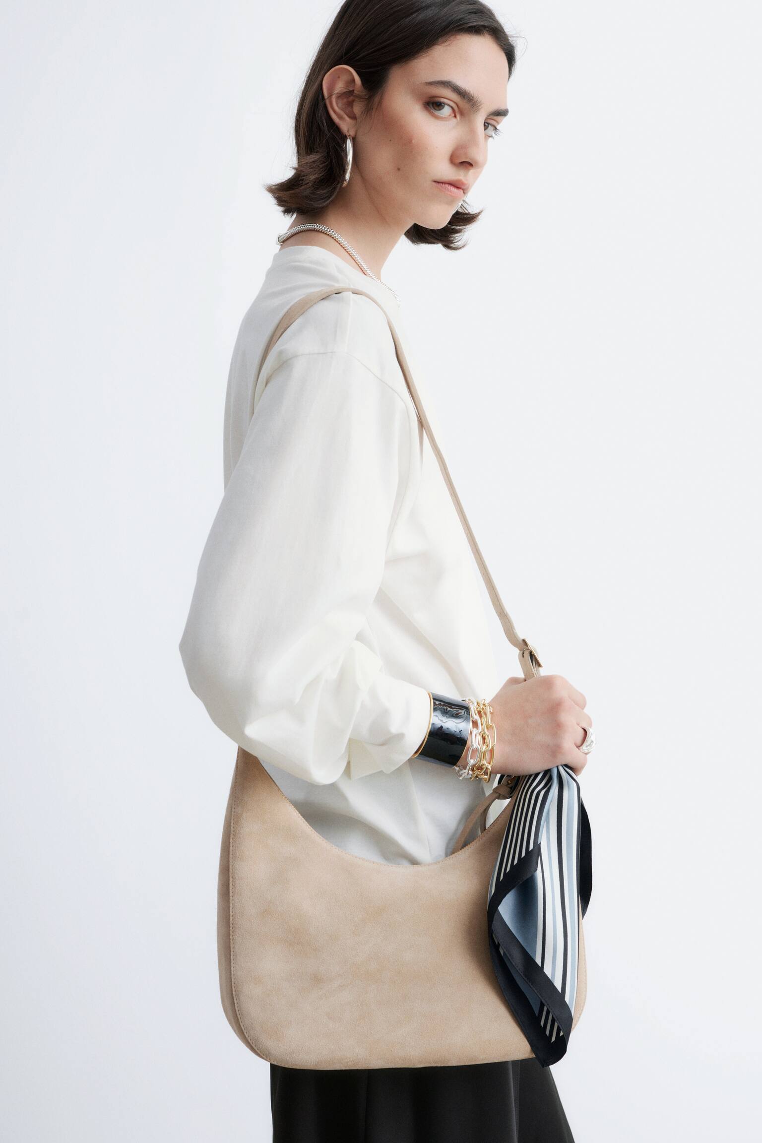 Langærmet jerseytop - Hvid/Mørkegul/Marineblå/hvide striber - 7