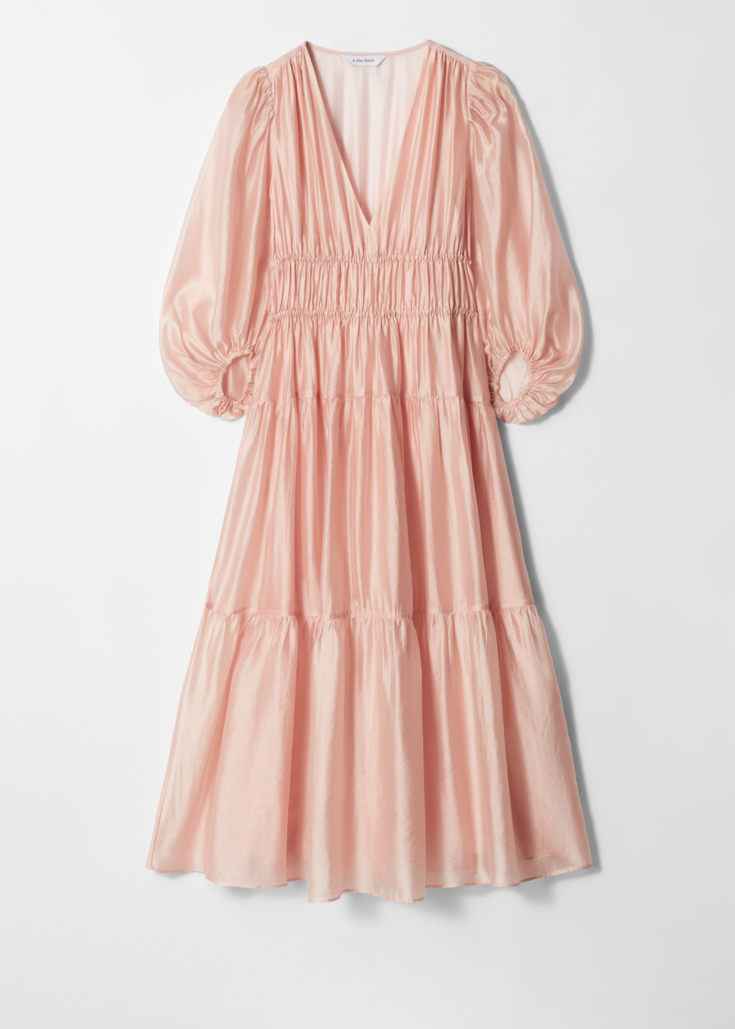 flowy puff sleeve midi dress & other stories Tiered - White/Blue Floral - Midi dresses 50OFF300