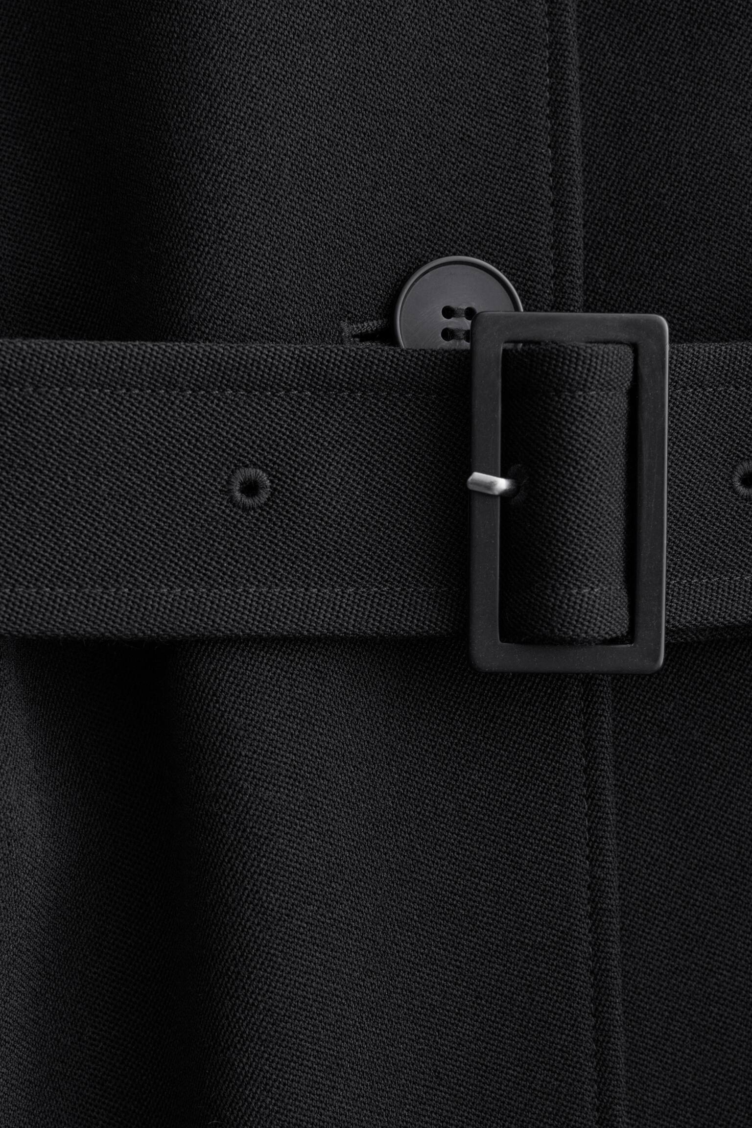 Trenchcoat i ull med knytskärp - Svart/Mullvad - 9