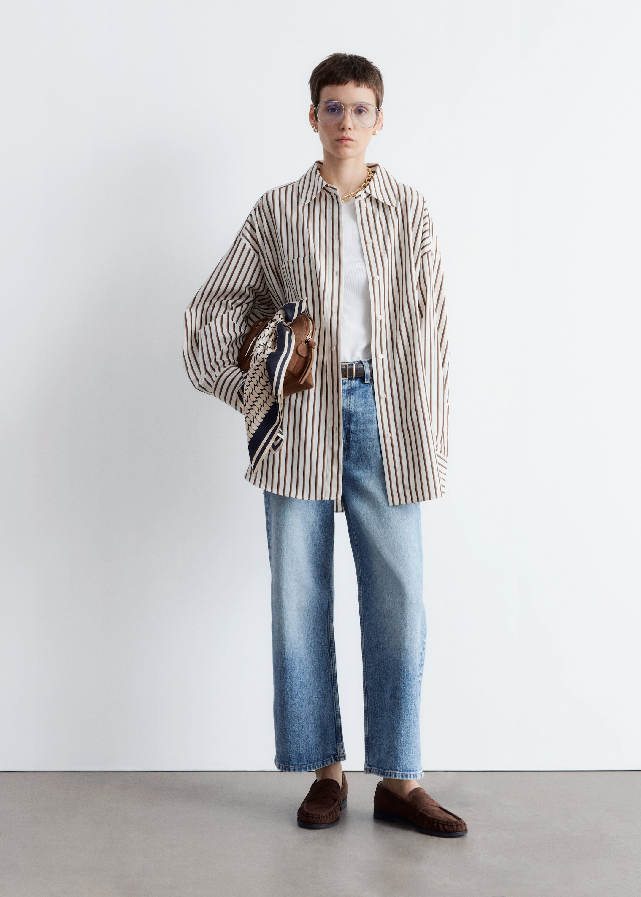 Zobacz większy obraz: Koszula oversize - Biały/Brązowe paski - ONA | H&M PL 3
