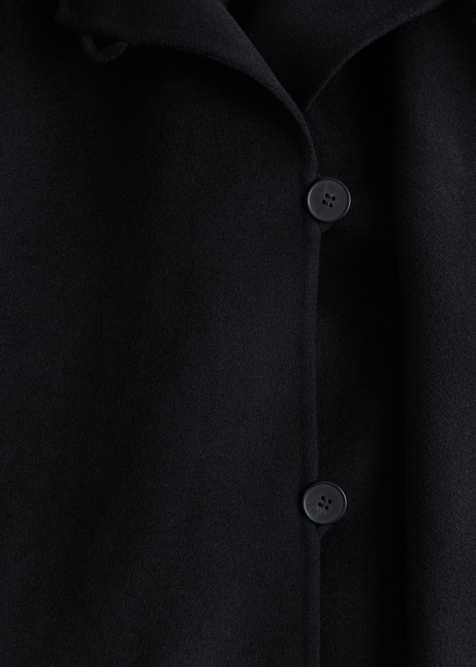 Fringed Shawl Wool Coat - Black - 10