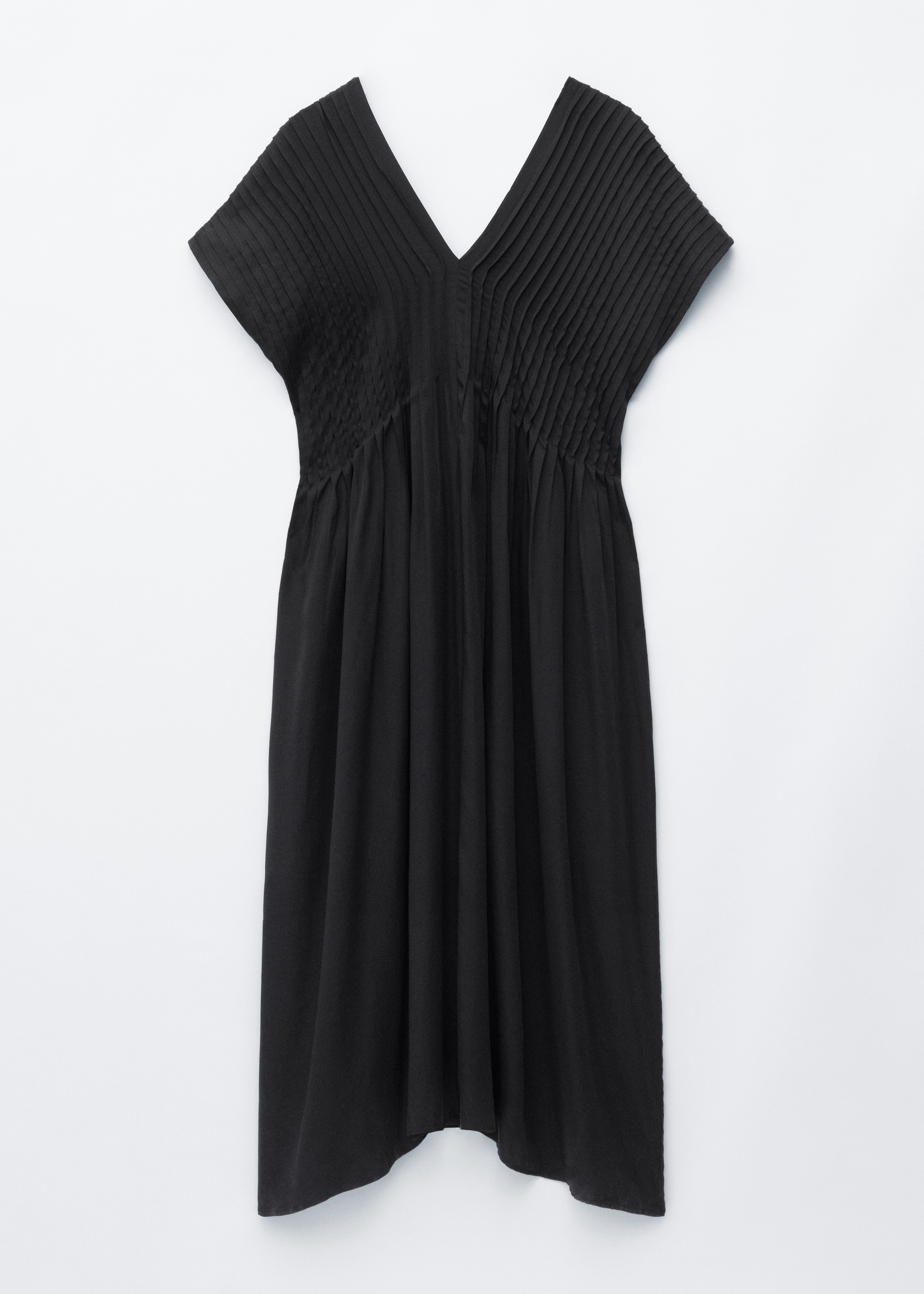 Plisseret midikjole med dolmanærmer - Sort