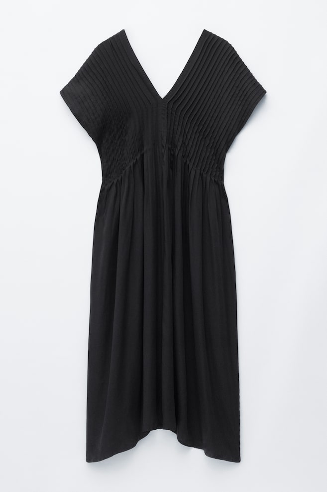 Robe midi plissée à manches chauve-souris - Noir/Violet foncé - 1