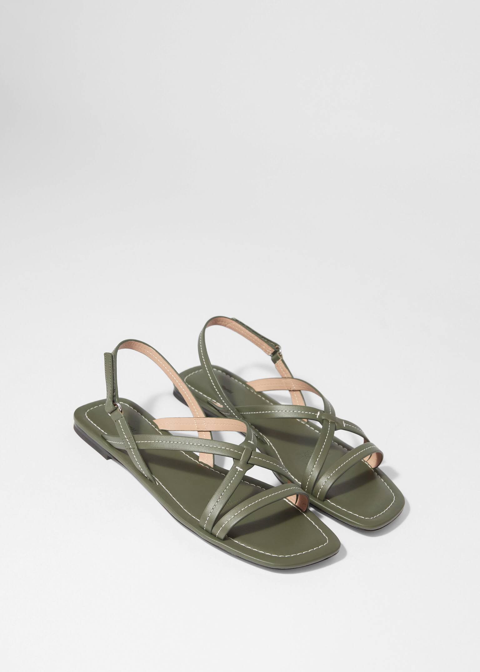 Sandales à brides en cuir - Vert kaki/Marron Clair - 6