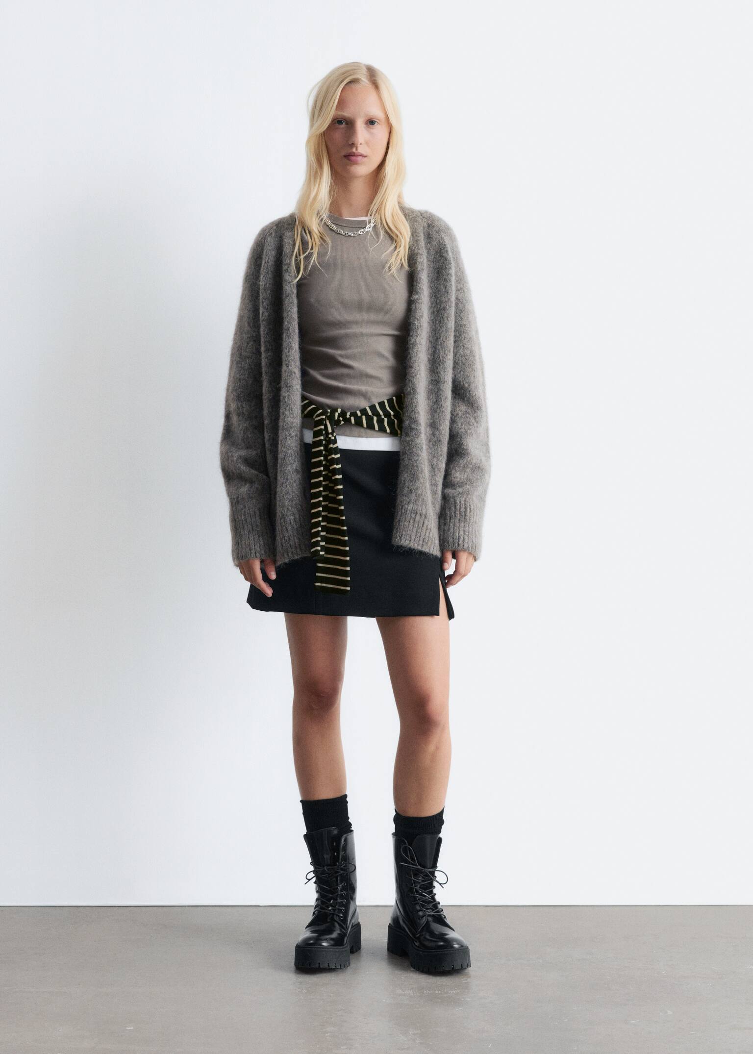 Cardigan long en mohair mélangé - Gris/Bleu foncé/Beige - 5