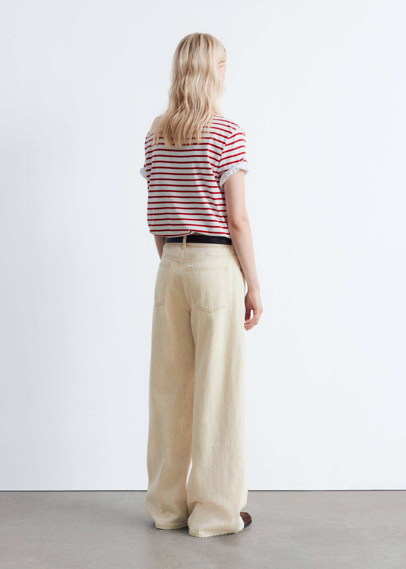 Relaxed Wide-Leg Jeans - Beige - 4