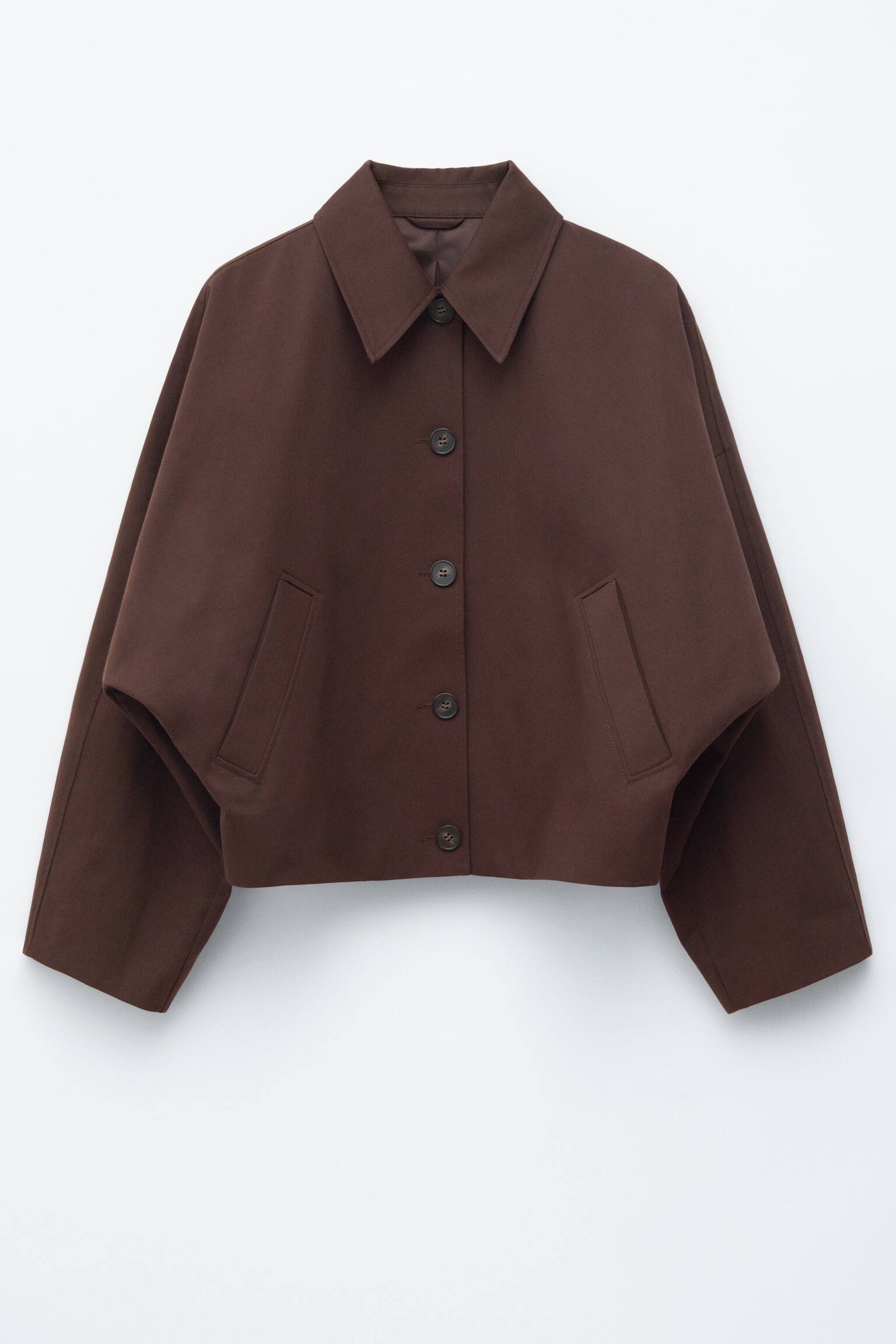 Krátká bavlněná bunda - Tmavě hnědá/Béžová - 2