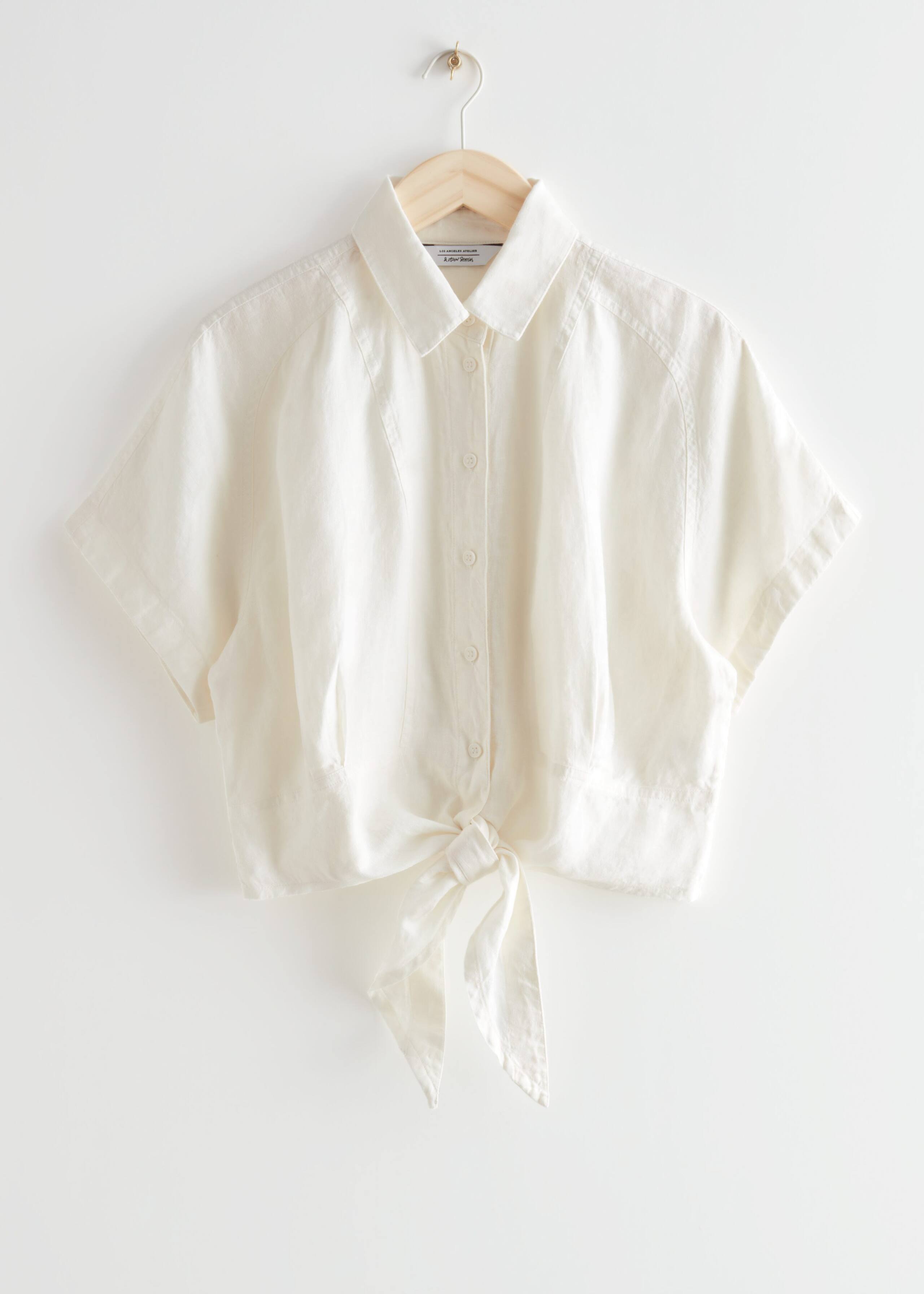FrontTieLinenBlouse - White - Natura morta