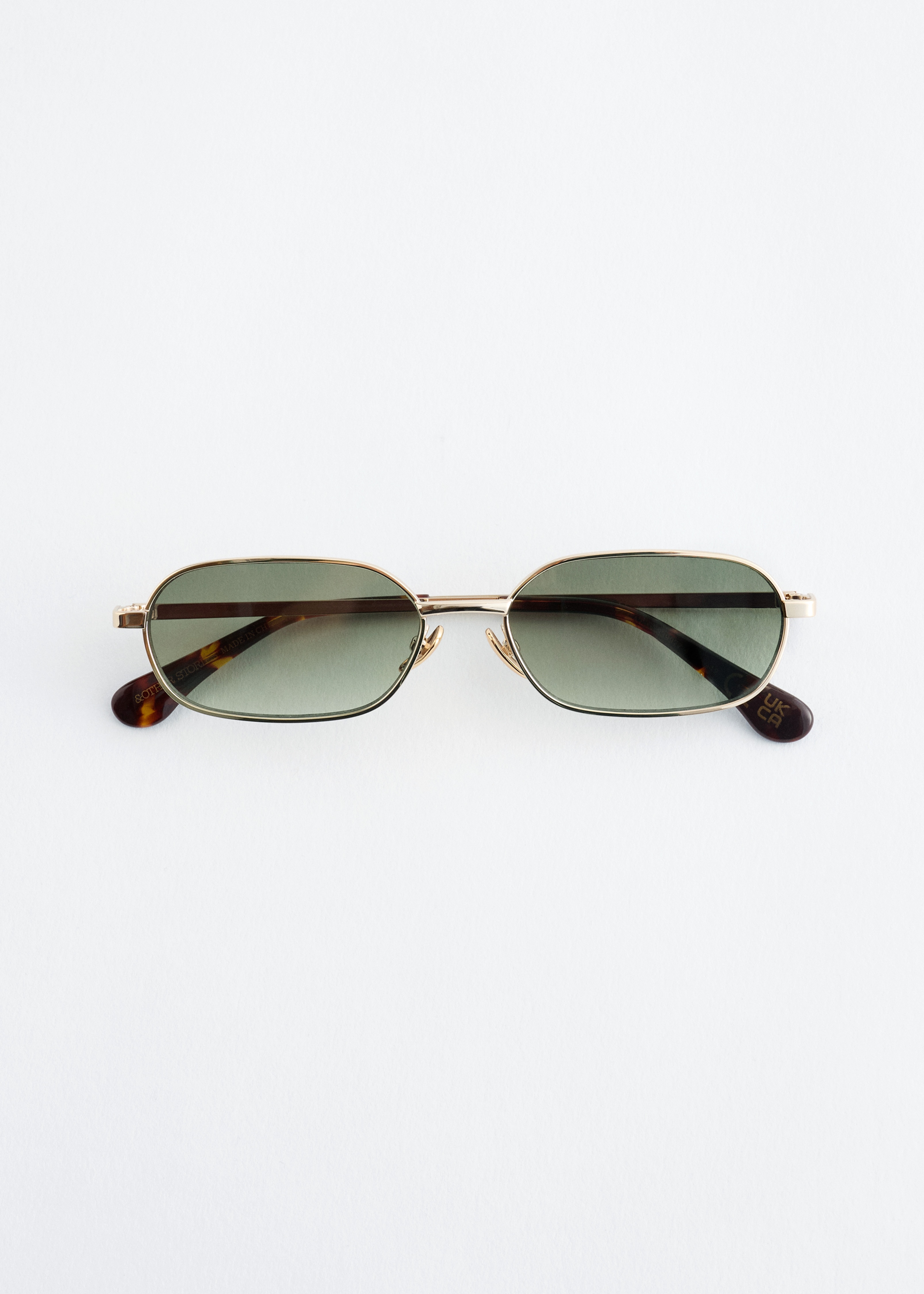 Schmale, rechteckige Sonnenbrille - Gold/Dunkelbraun/Silber