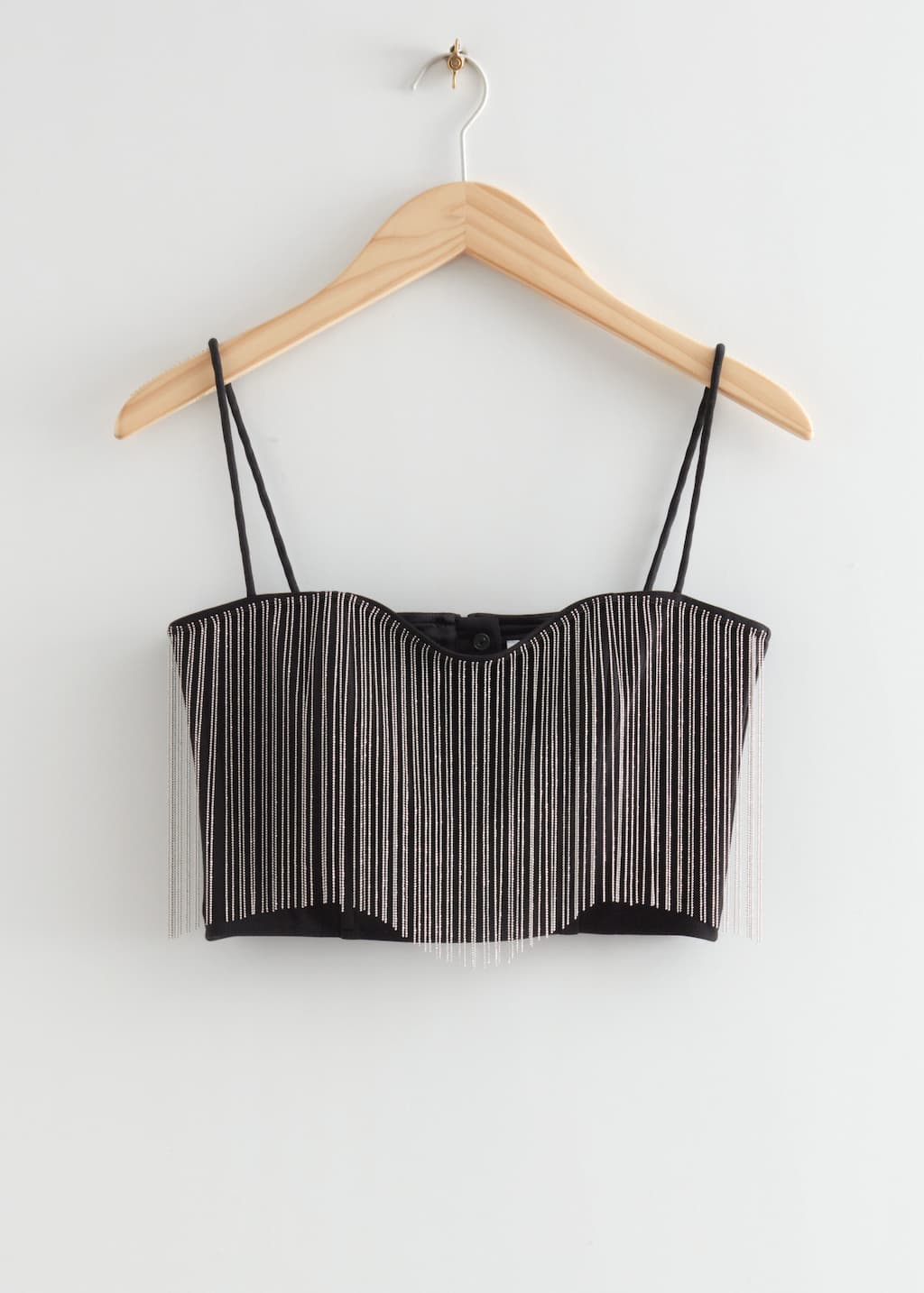 Fitted Rhinestone Fringed Crop Top - Black sparkly - Still Life