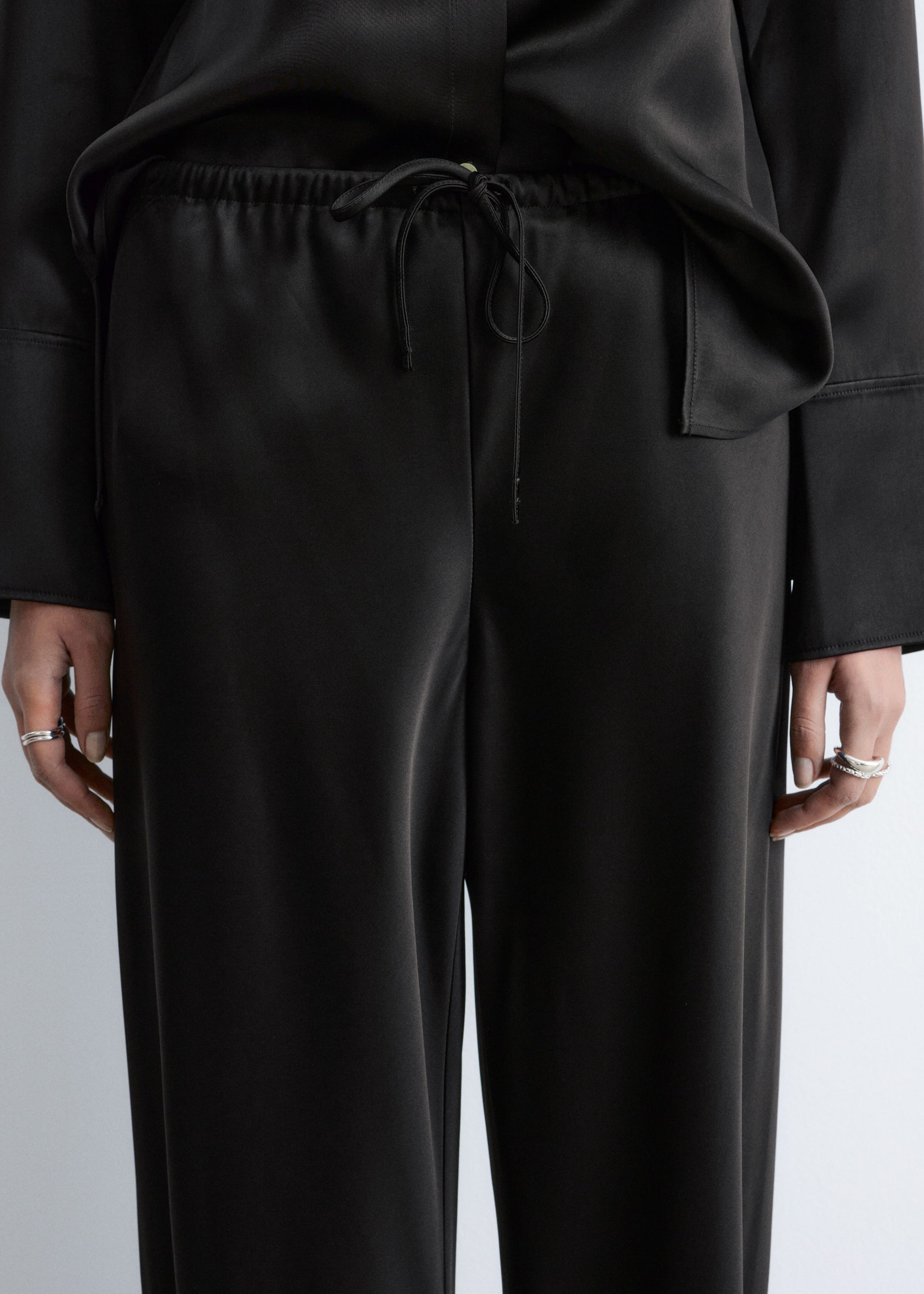 Image of Drawstring Satin Trousers