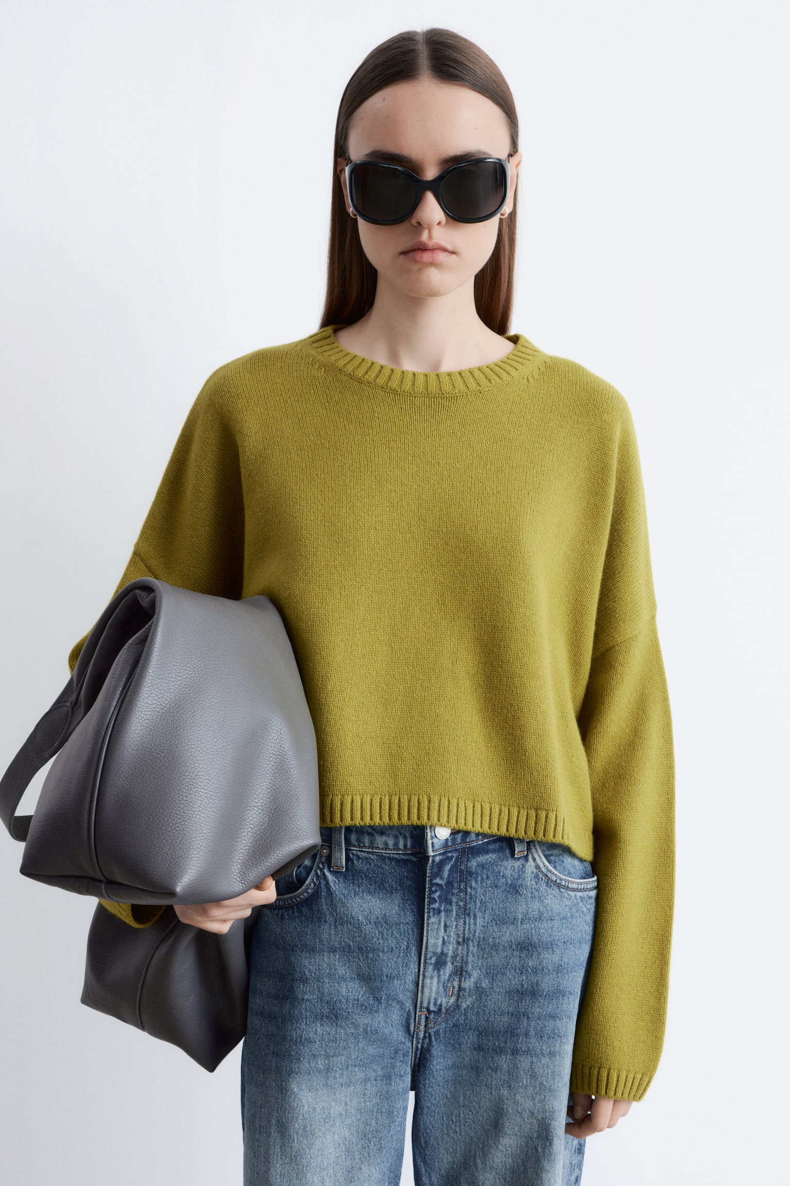 Sveter z kašmíru a bavlny - Khaki zelená/Béžová - 2