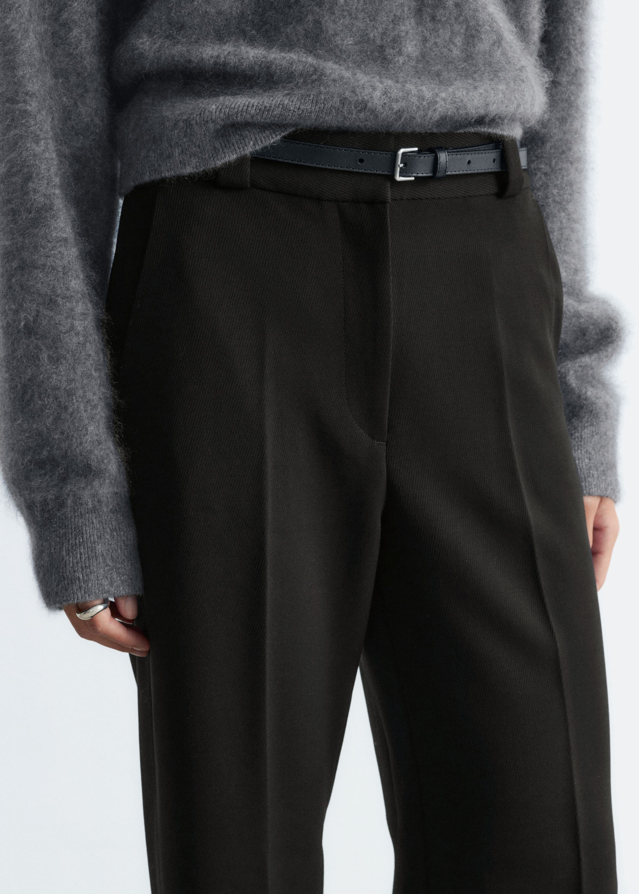 Straight Press-Crease Trousers - Black - Lookbook