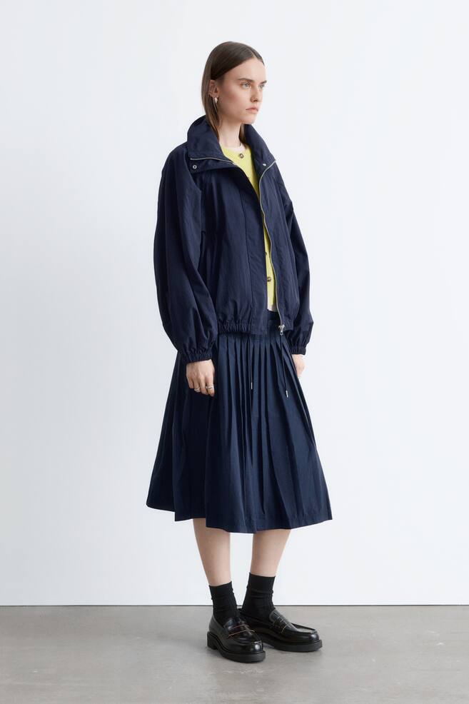 Stand-Collar Drawstring Jacket - Dark Blue - 1