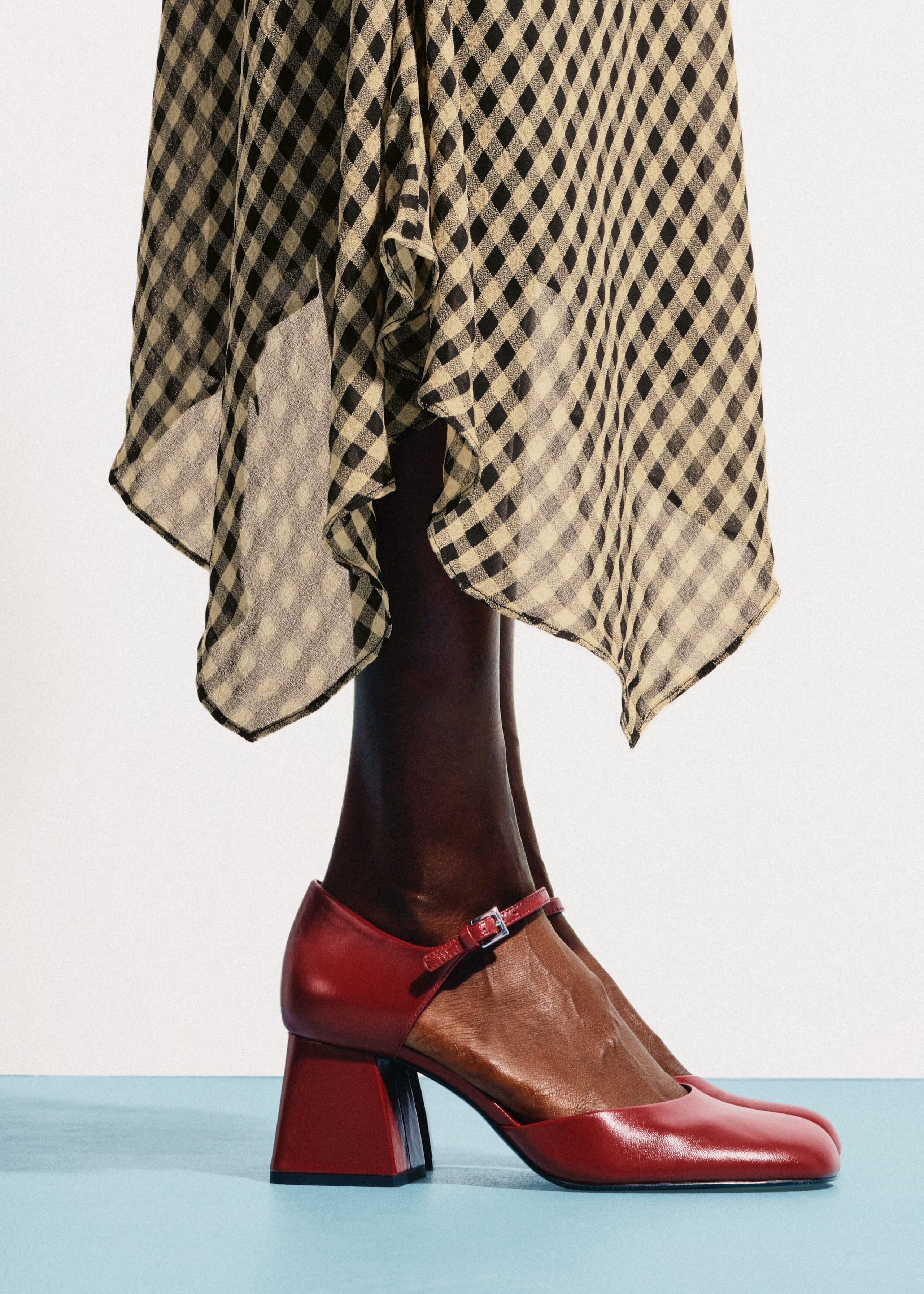 Block Heel Leather Pump - Red - Still Life