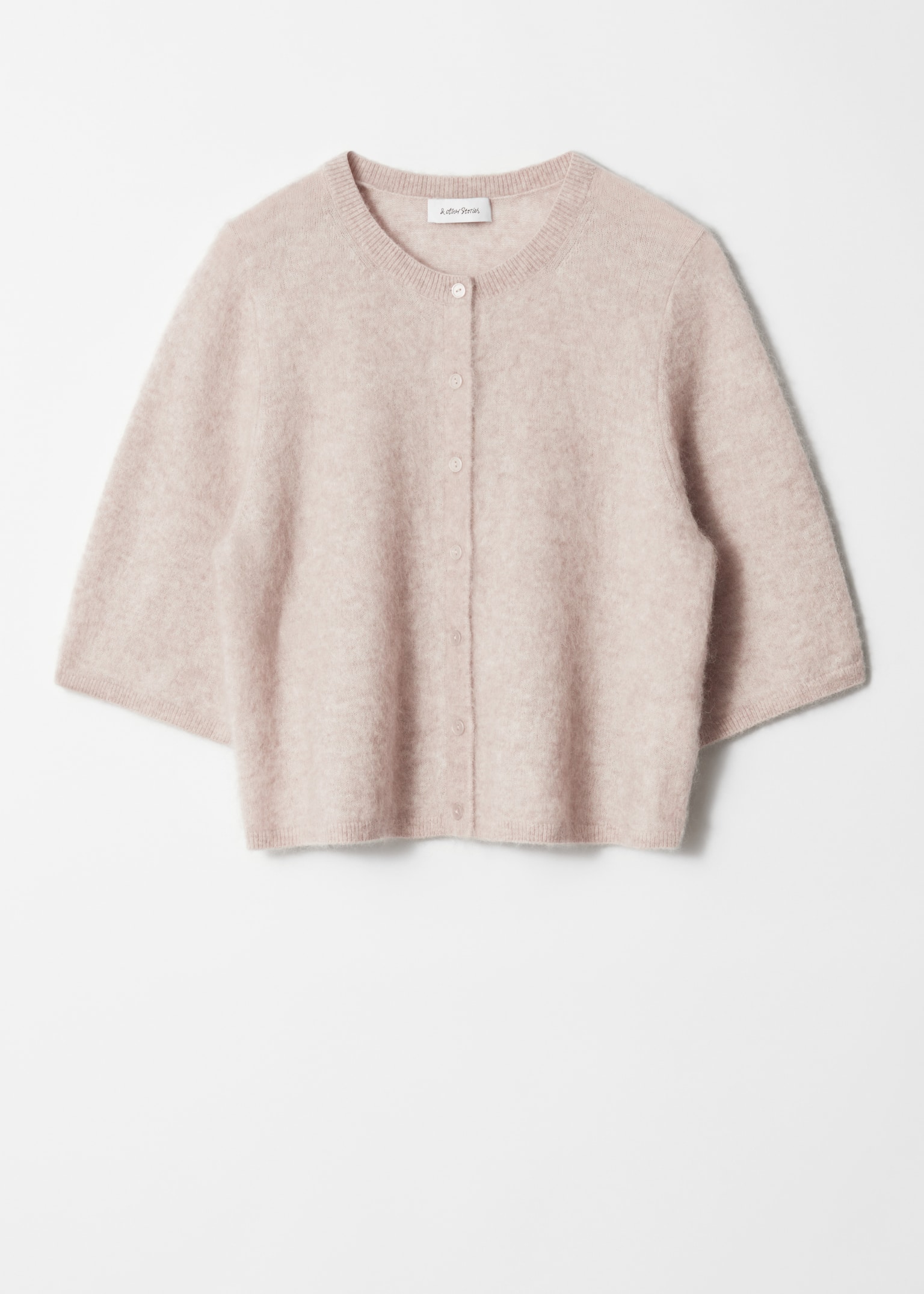 Cardigan tricotat din amestec de mohair - Bej/Dark Blue/Dark Brown - 2