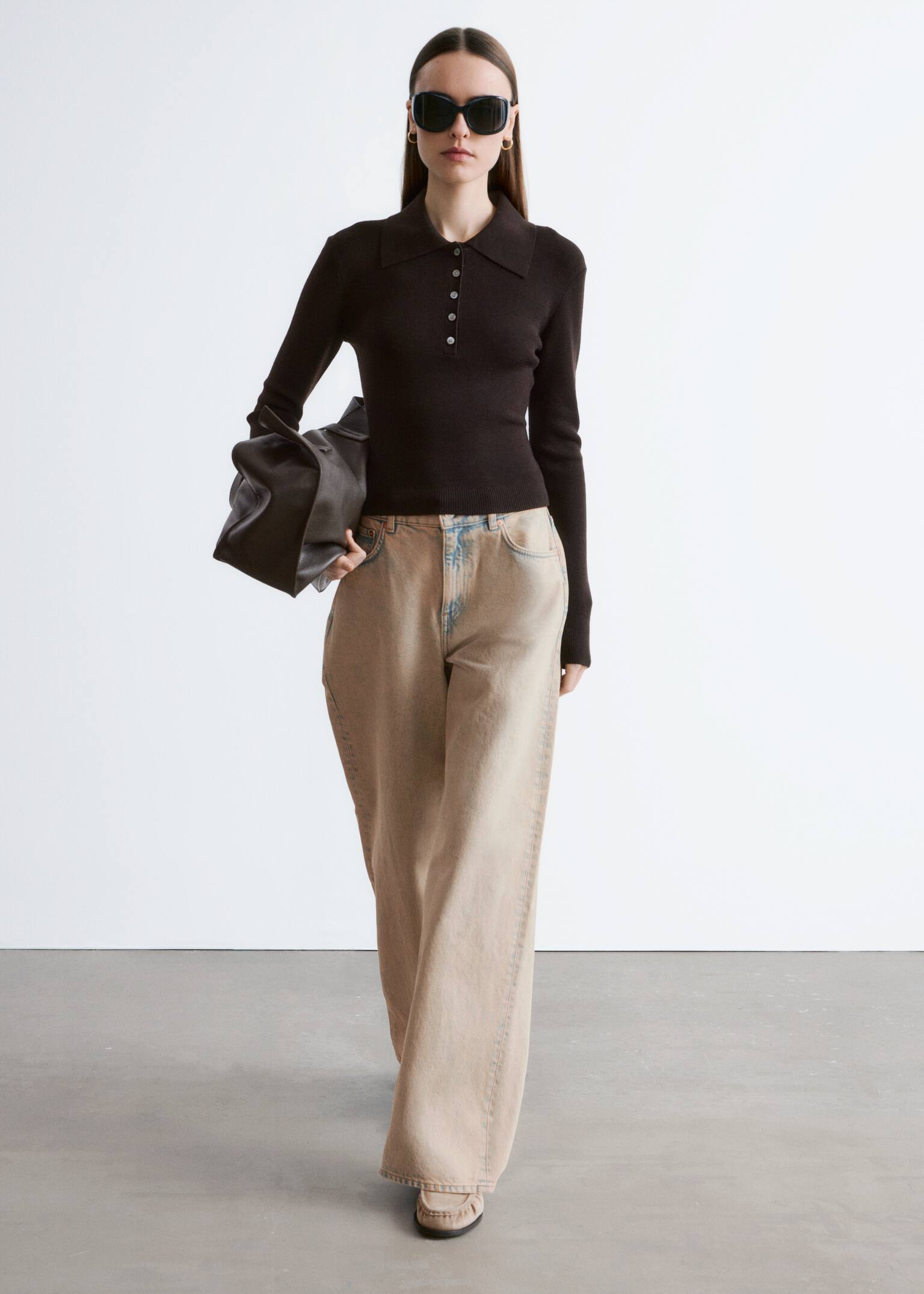 Wide-Leg Jeans - Washed Beige/Khaki Green/Rust Brown - 9