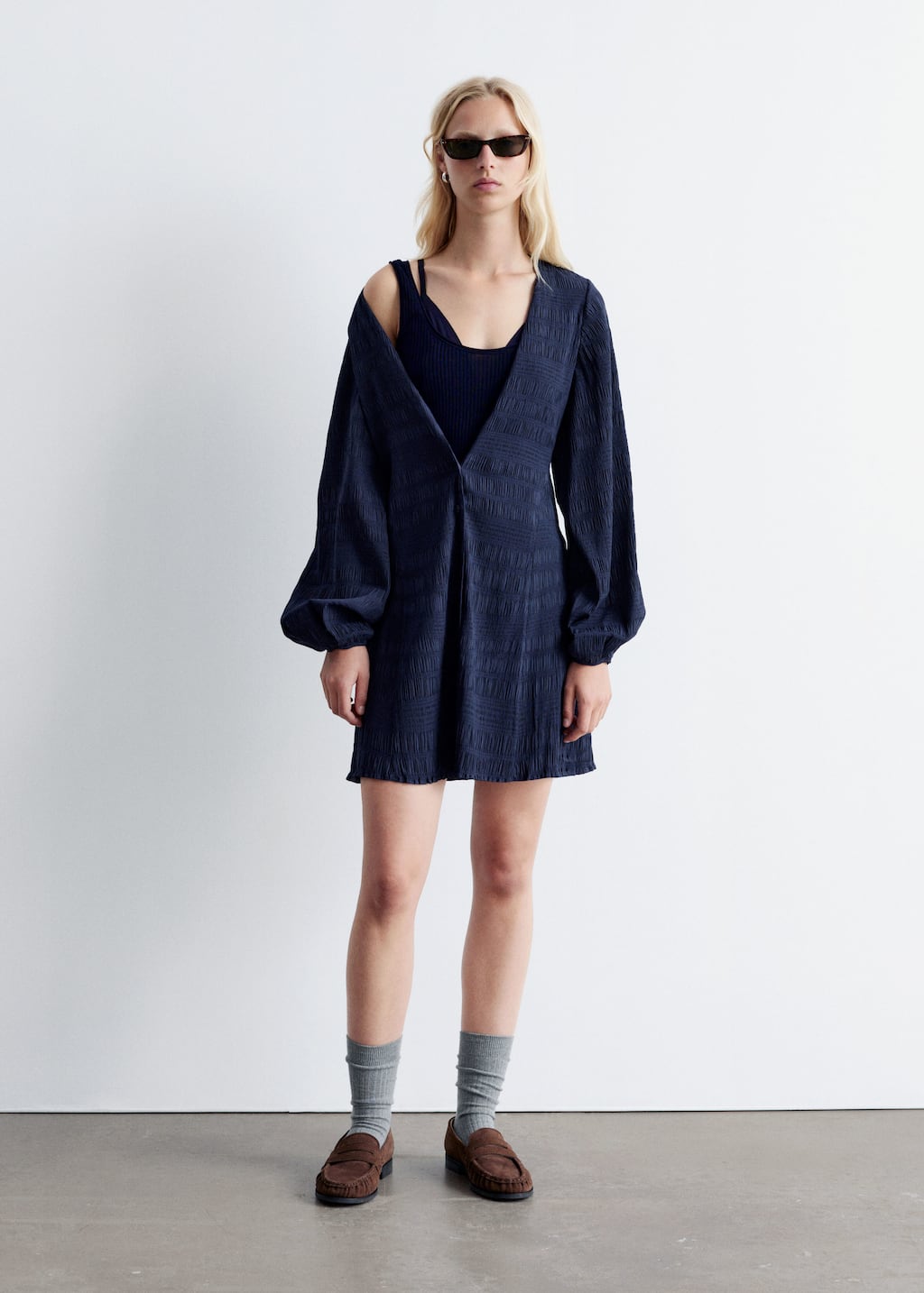 Image of Smocked Balloon-Sleeve Mini Dress