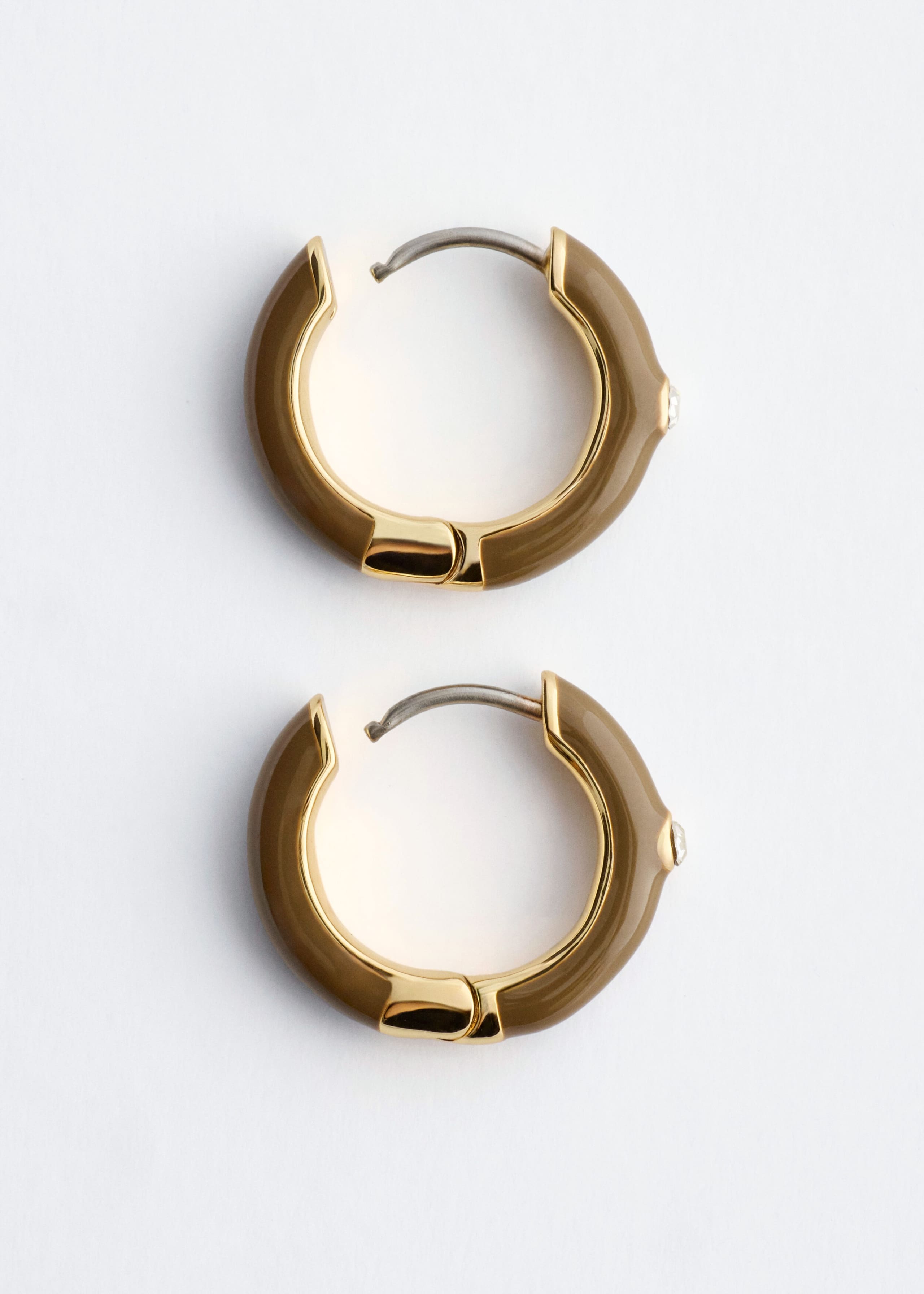 Glass Detail Brass Hoop Earrings - {{variantName}} - Descriptive Detail