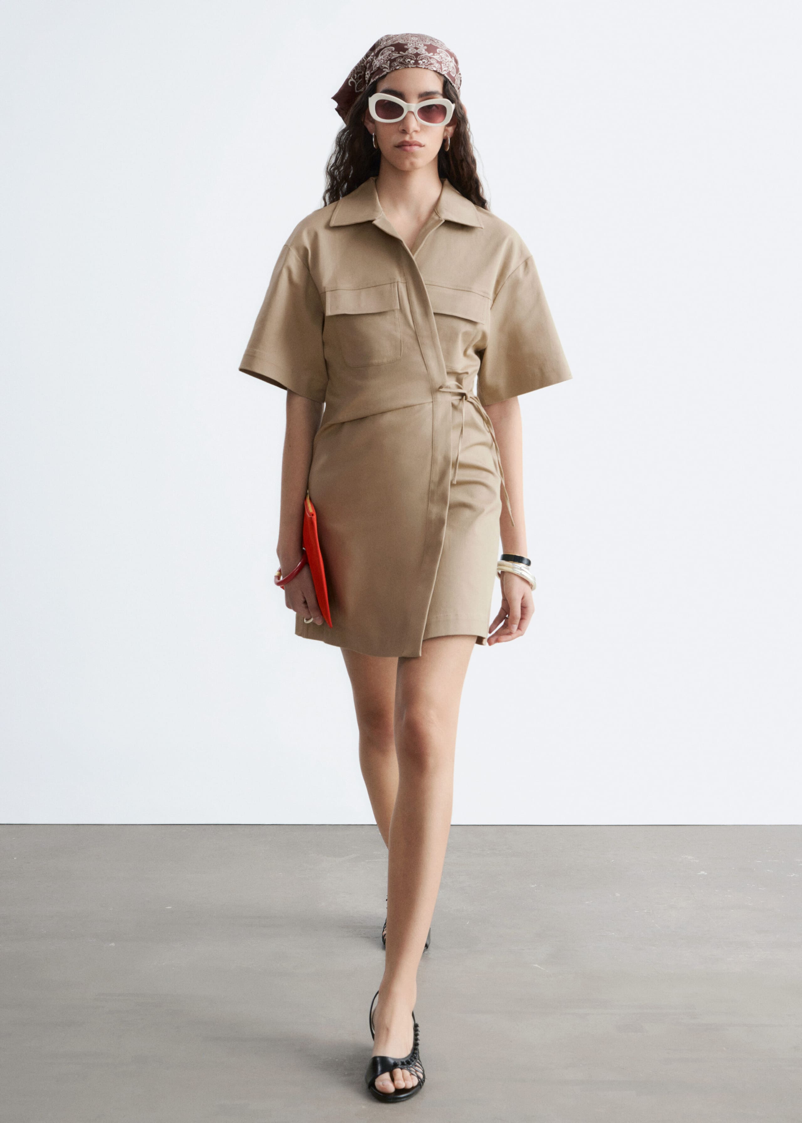 Wrap-Front Mini Dress - Beige - Lookbook