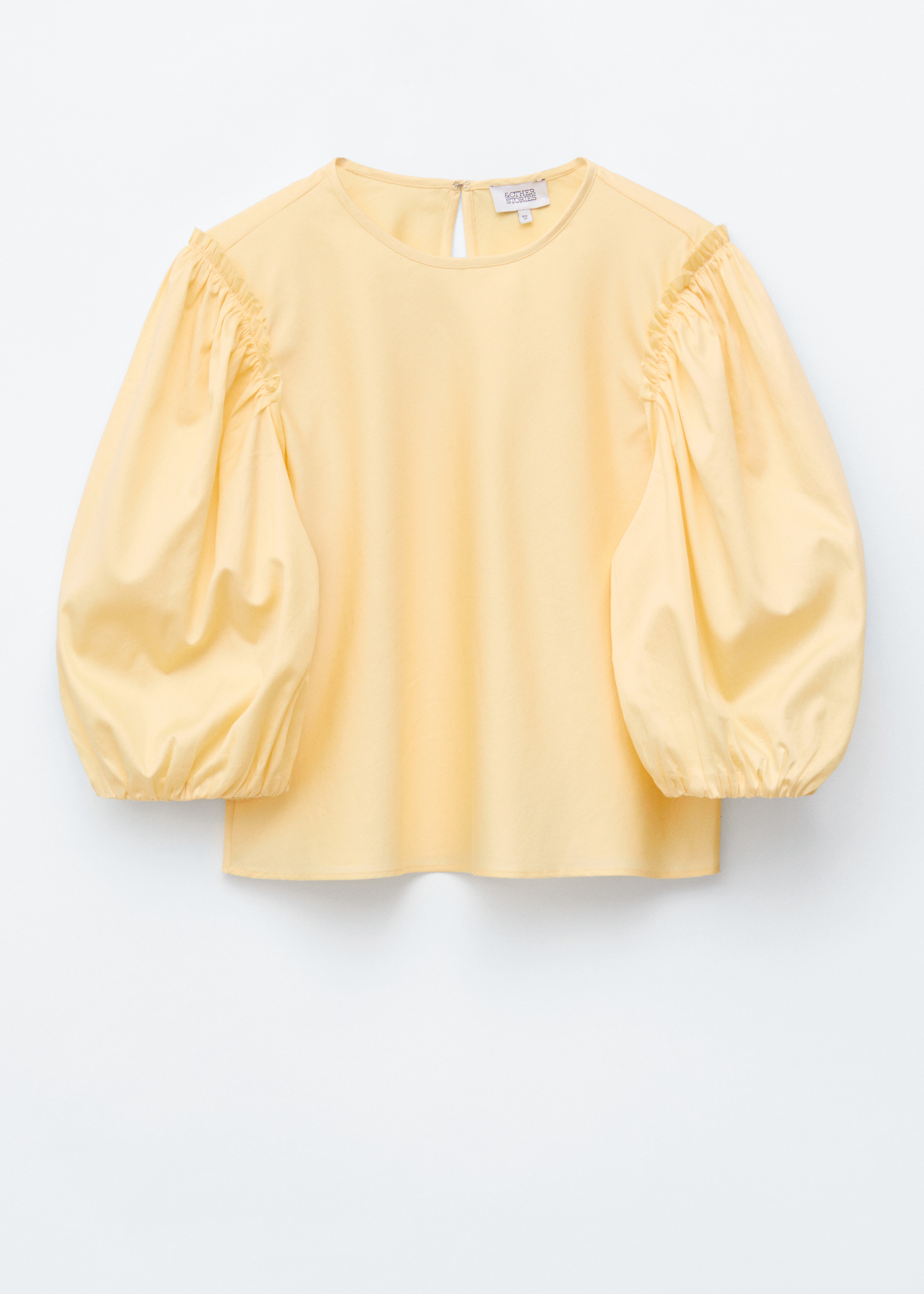 Jacquard-Bluse mit Ballonärmeln - Gelb/Beige/Schottenkaros