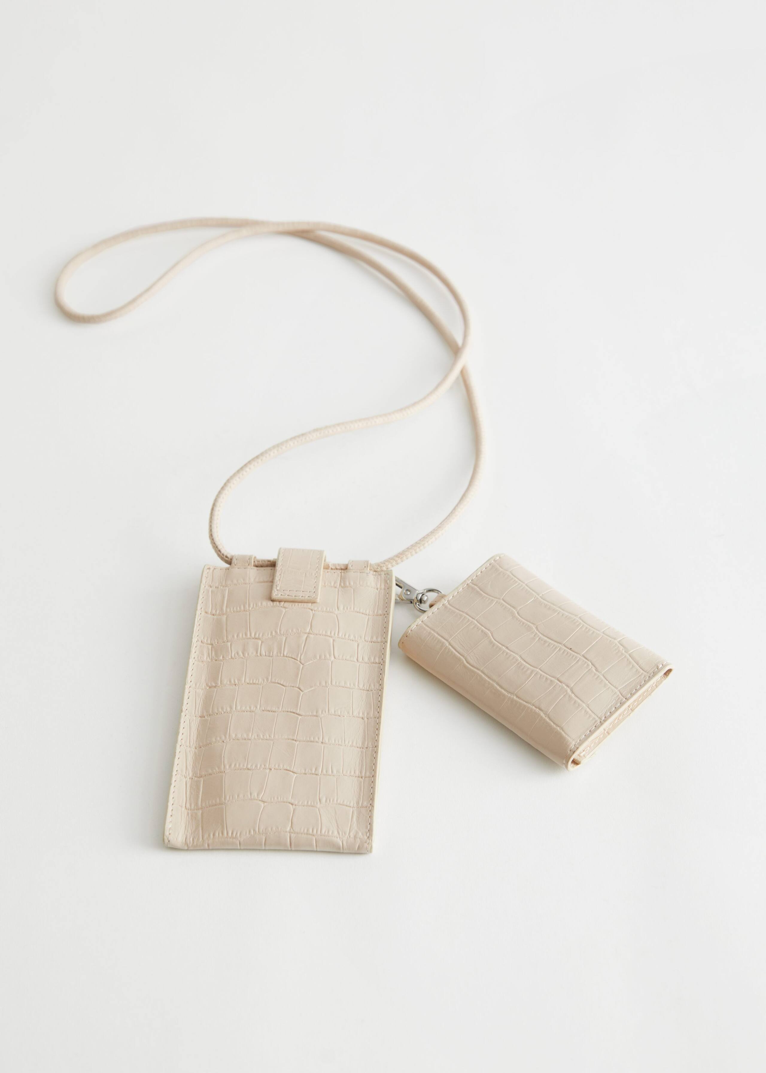 Croc Embossed Leather Neck Wallet - Blue - Natura morta