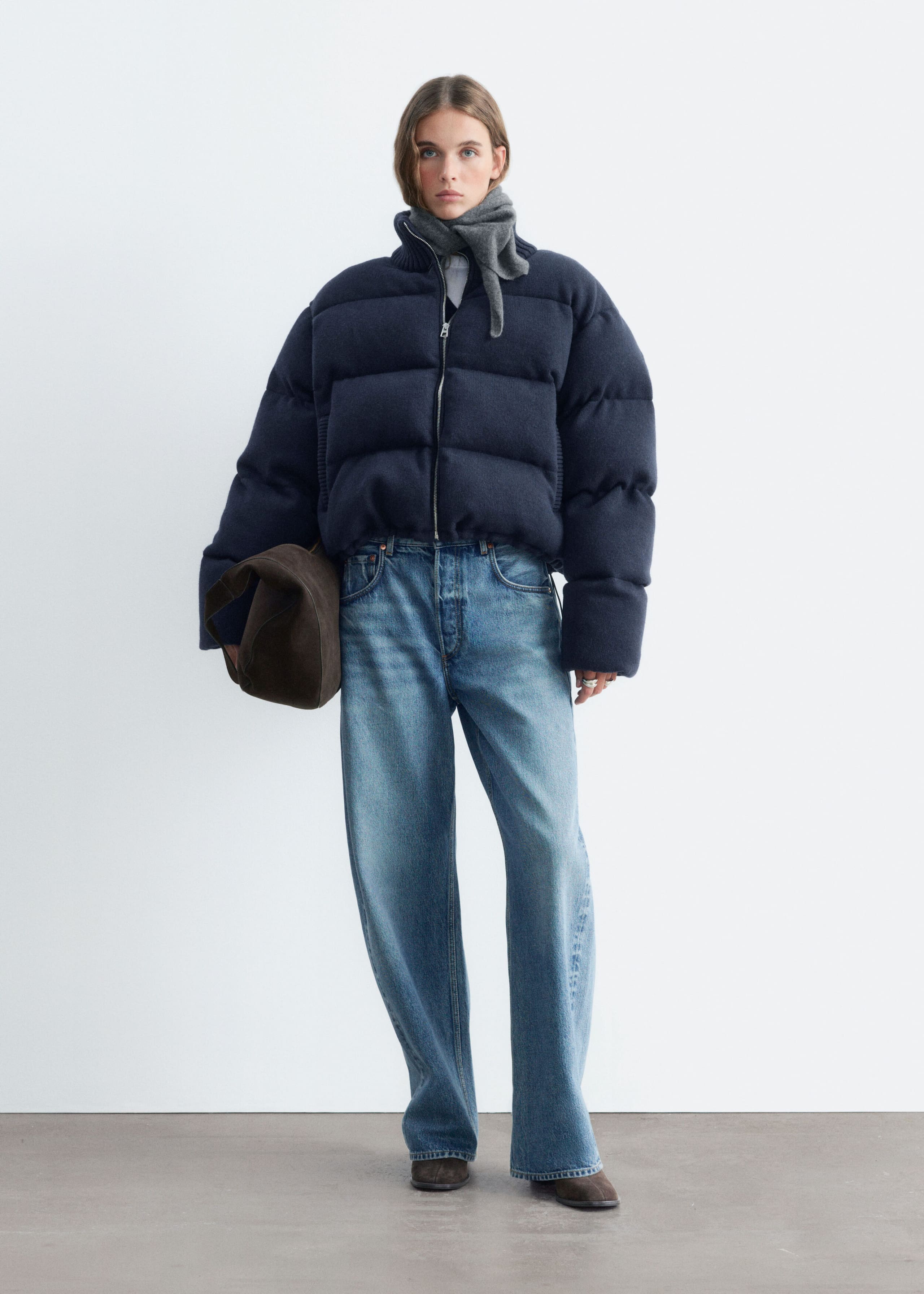 Knitted Puffer Jacket - Dark Blue - Lookbook