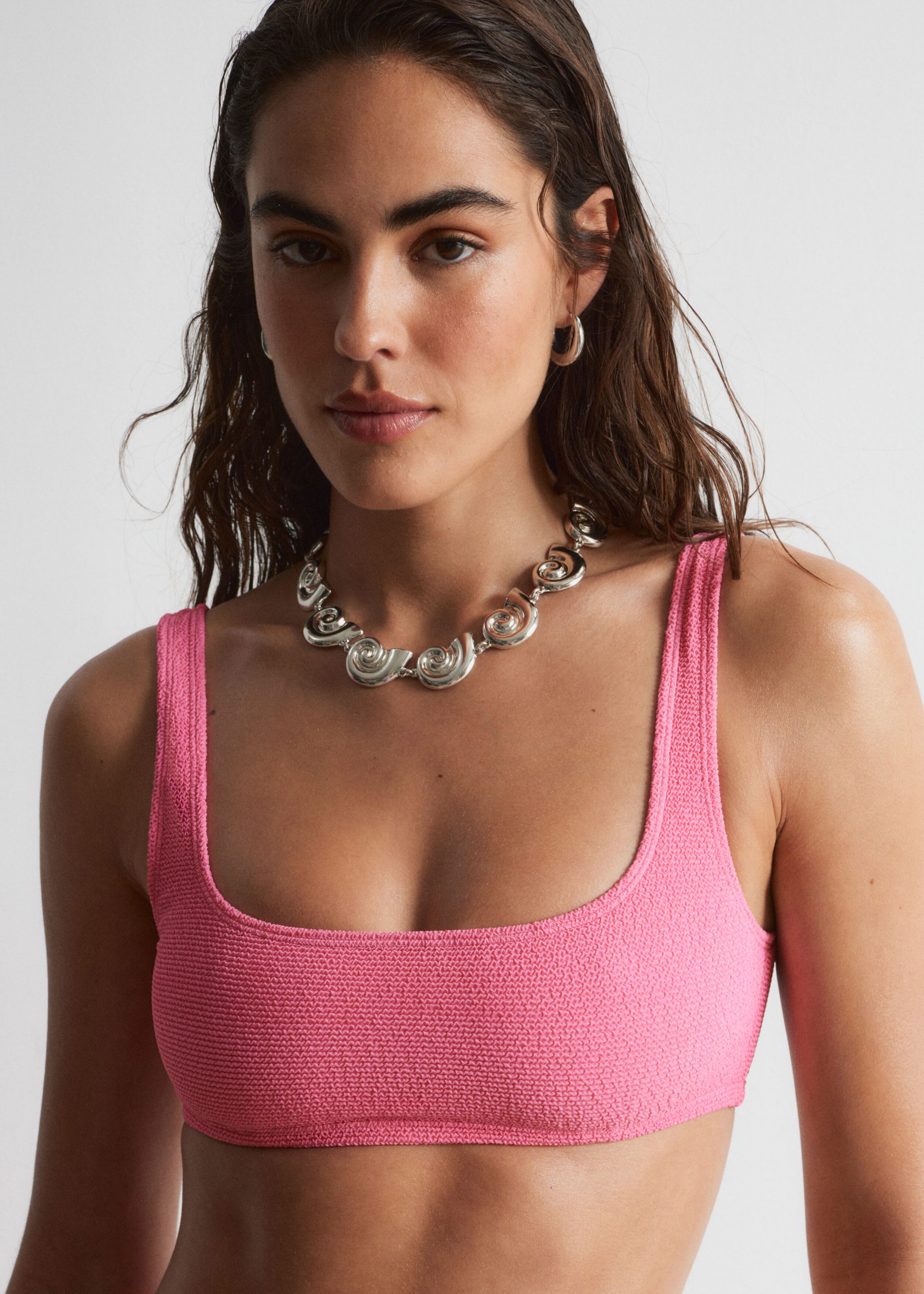 Image of Textured Square-Neck Bikini Top