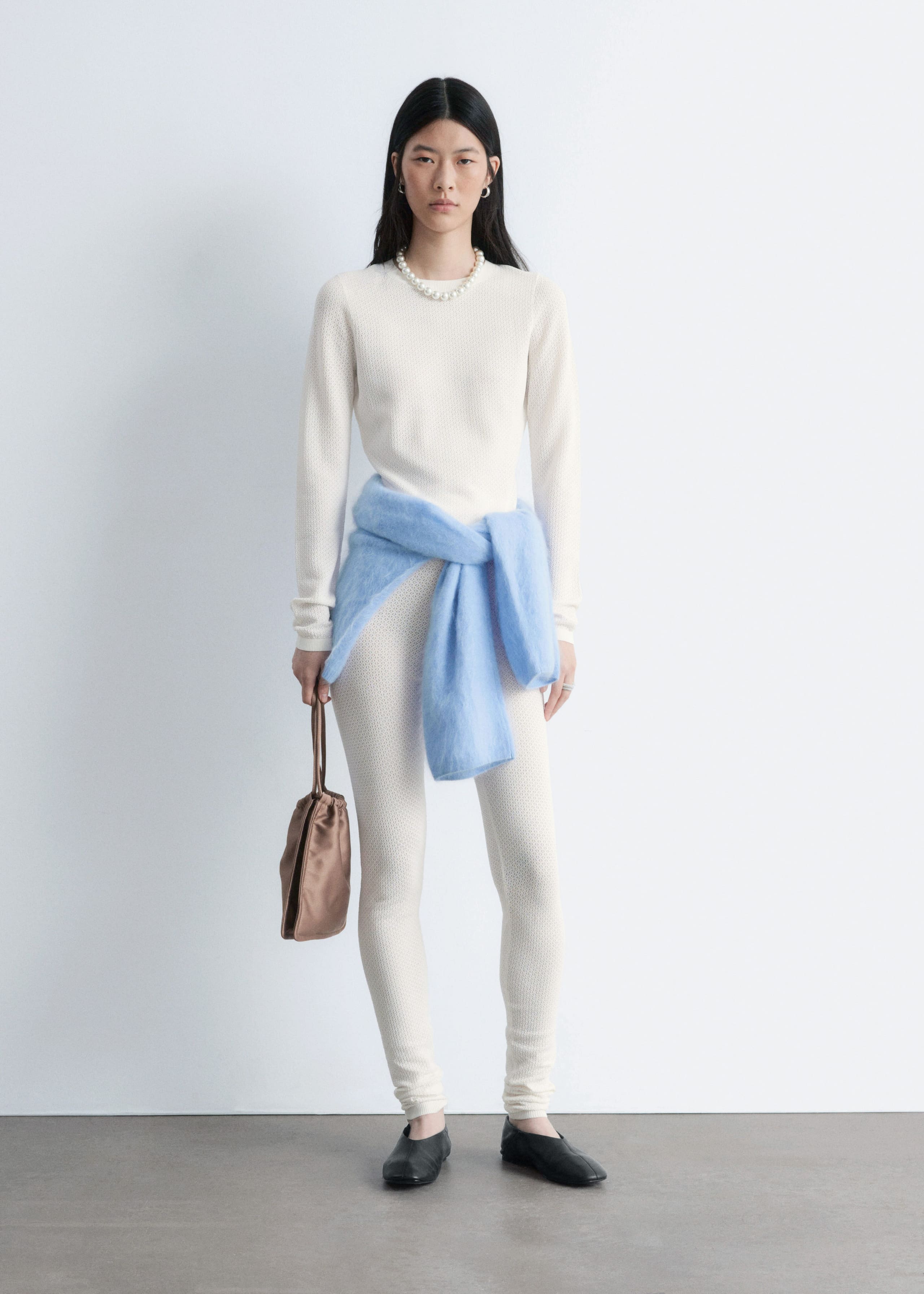 Image of Long-Sleeve Pointelle-Knit Top