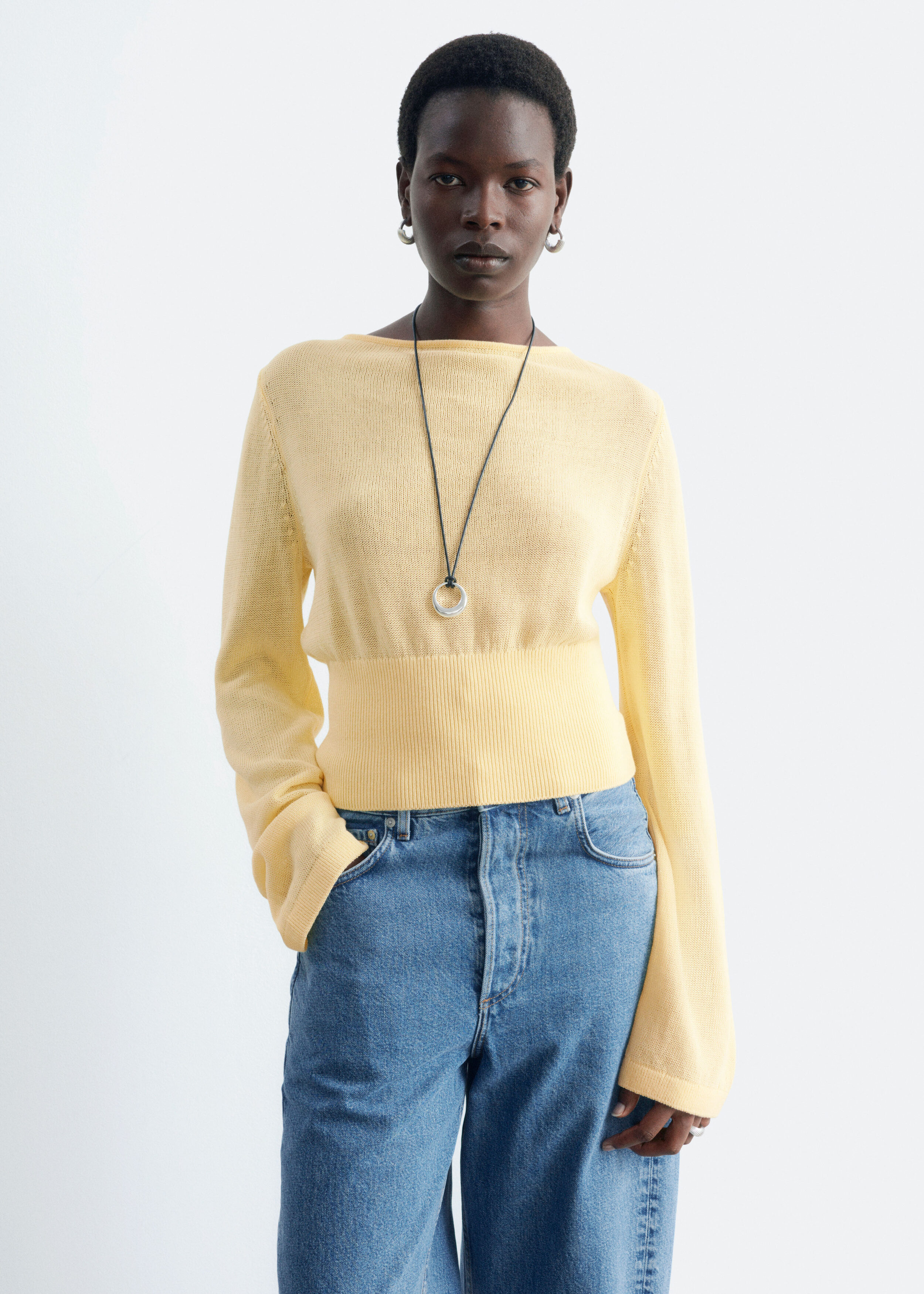 & Other Stories Rolled Edge Boat-Neck Top