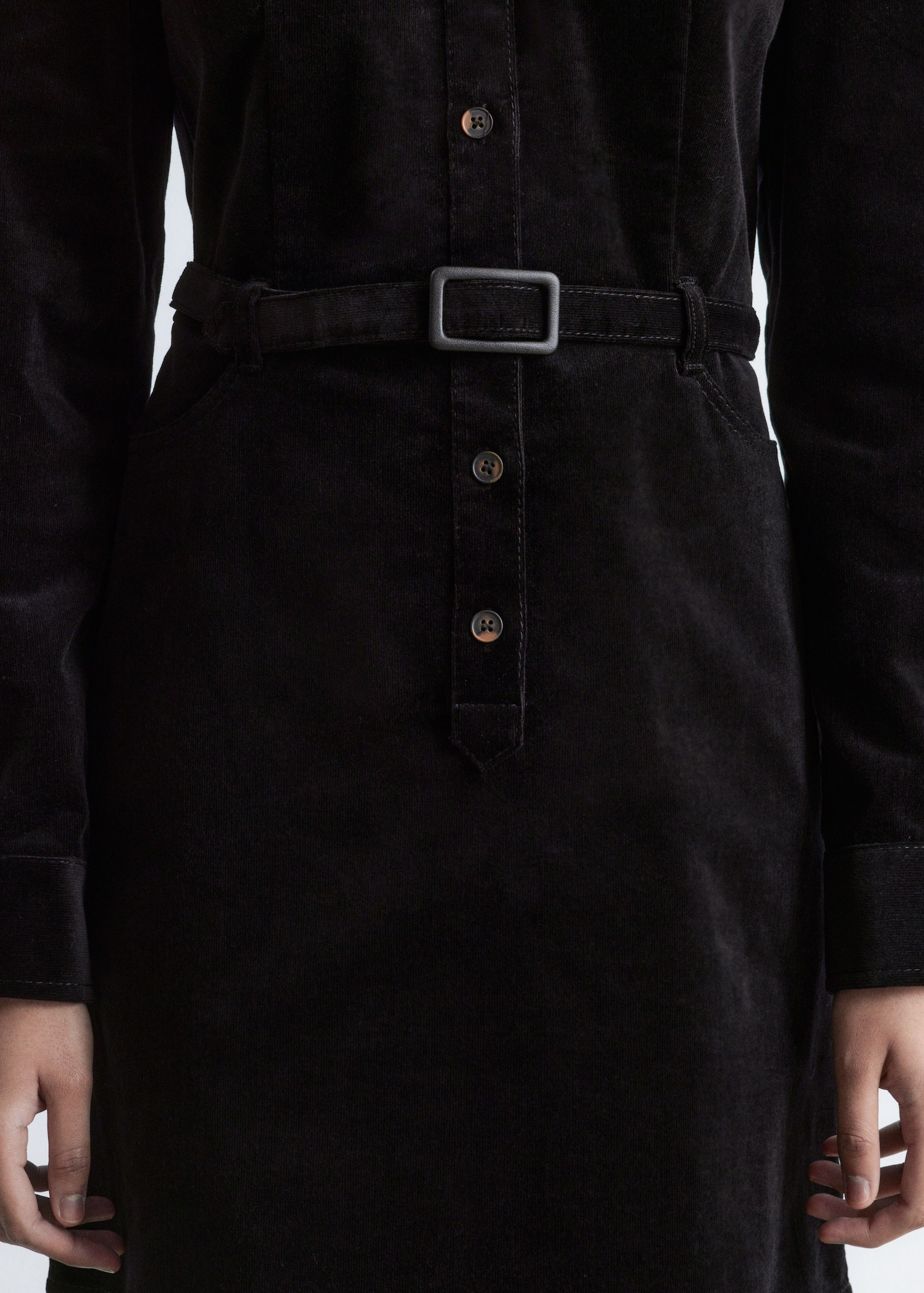Belted Velvet Mini Dress - Black - 7