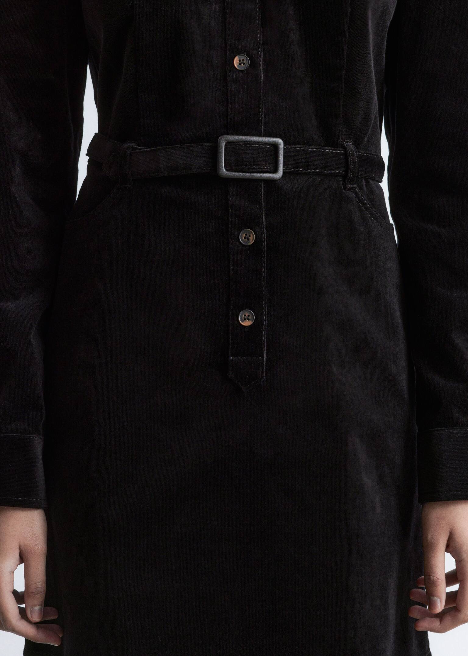 Mini-jurk van fluweel met riem - Zwart - 6