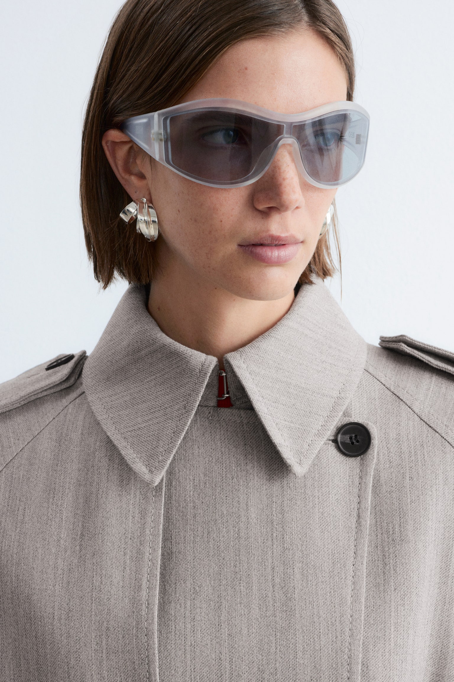 Trench in lana con cintura - Grigio - 8